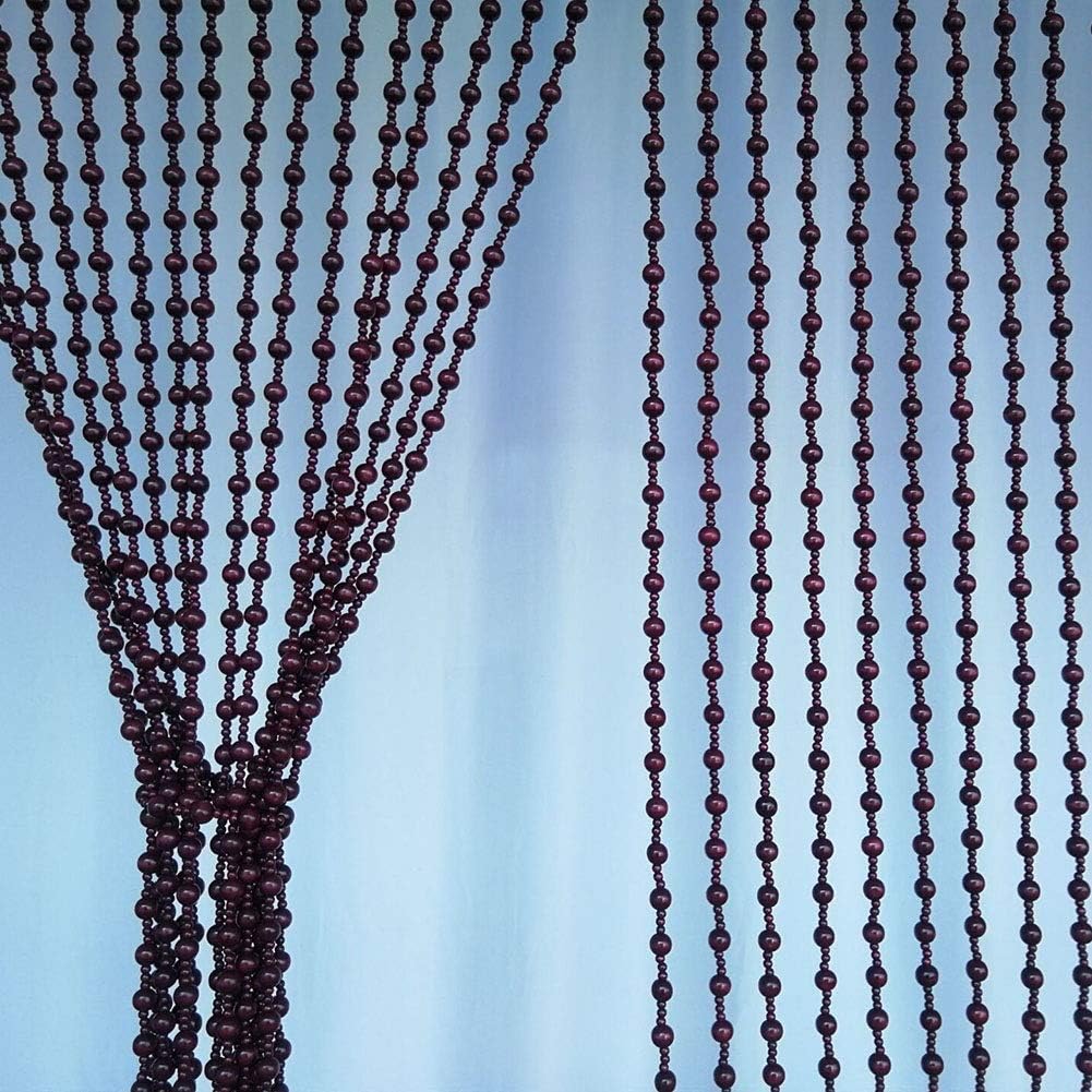 OKUOKA Beaded Door Curtain Retro Style Red Wine Handmade