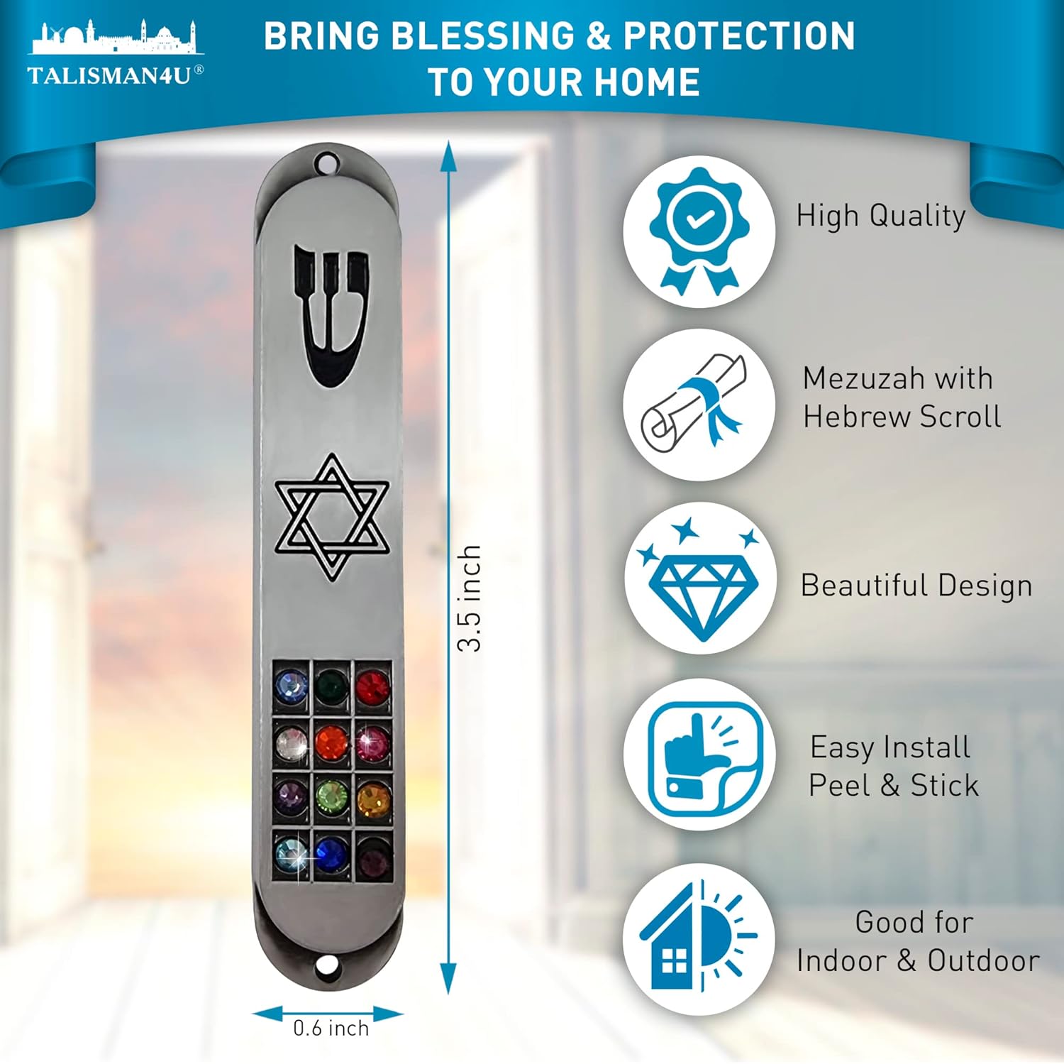 TALISMAN4U Pewter Mezuzah with Scroll for Door