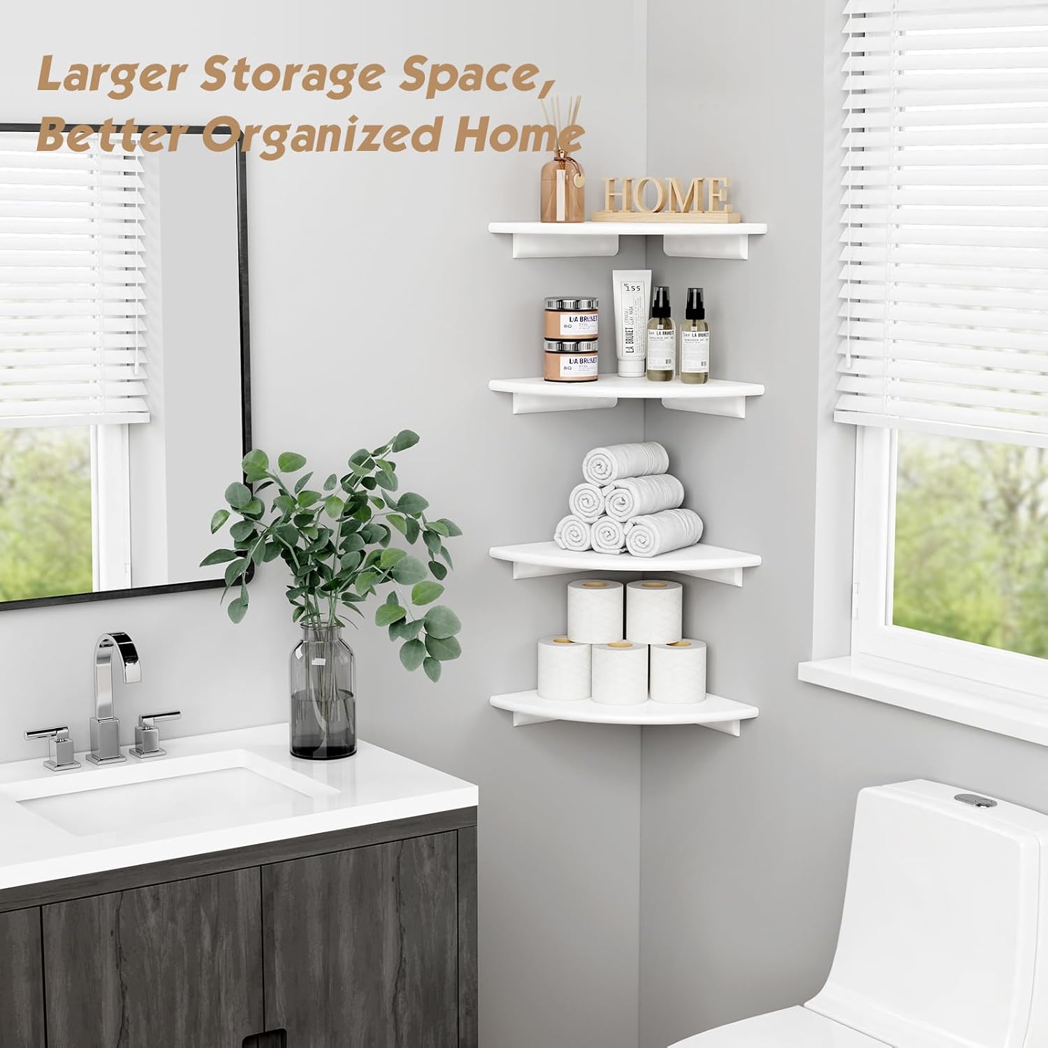 Forbena Floating Corner Shelves Set of 4 White Wood