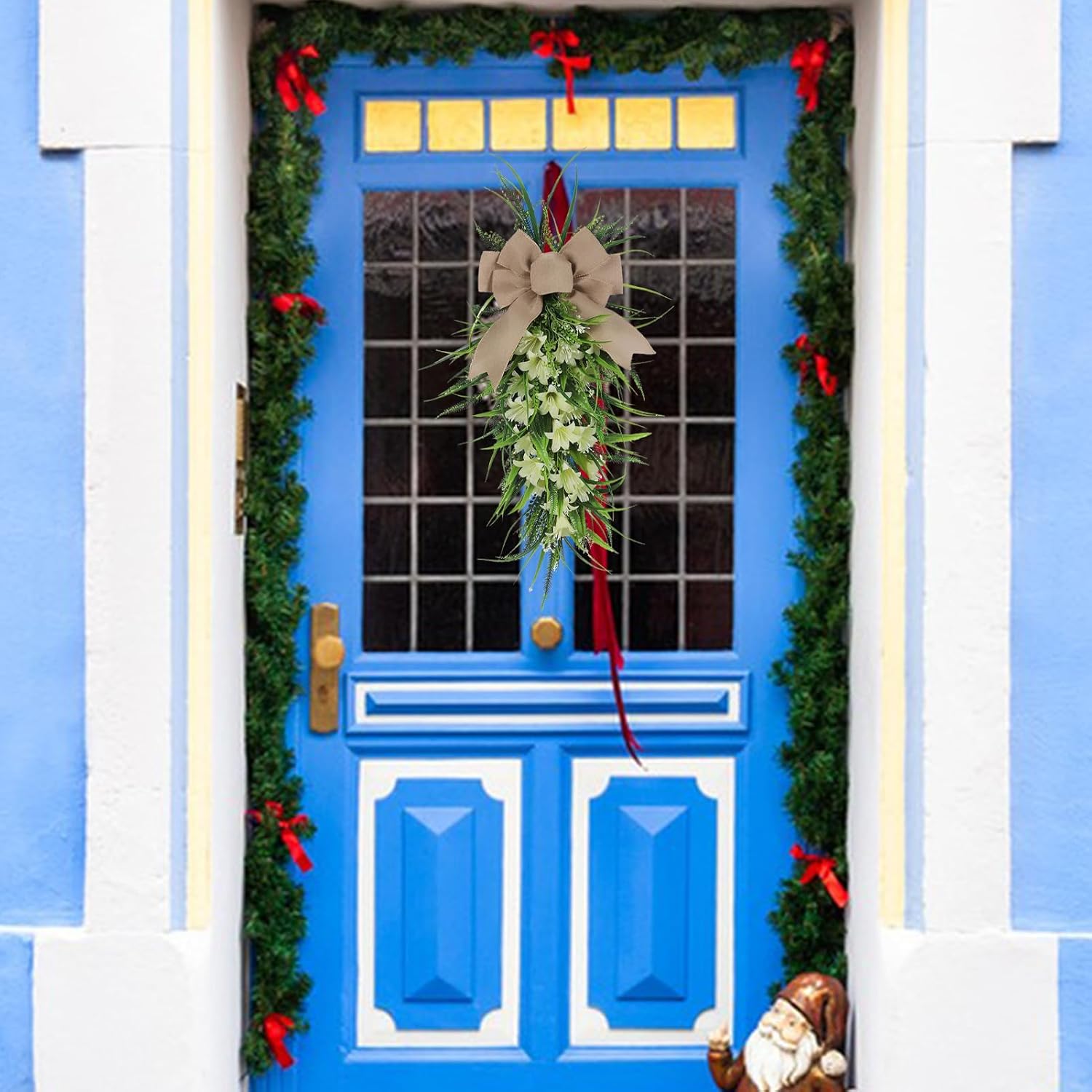 Artificial Lilies Teardrop Swag for Front Door