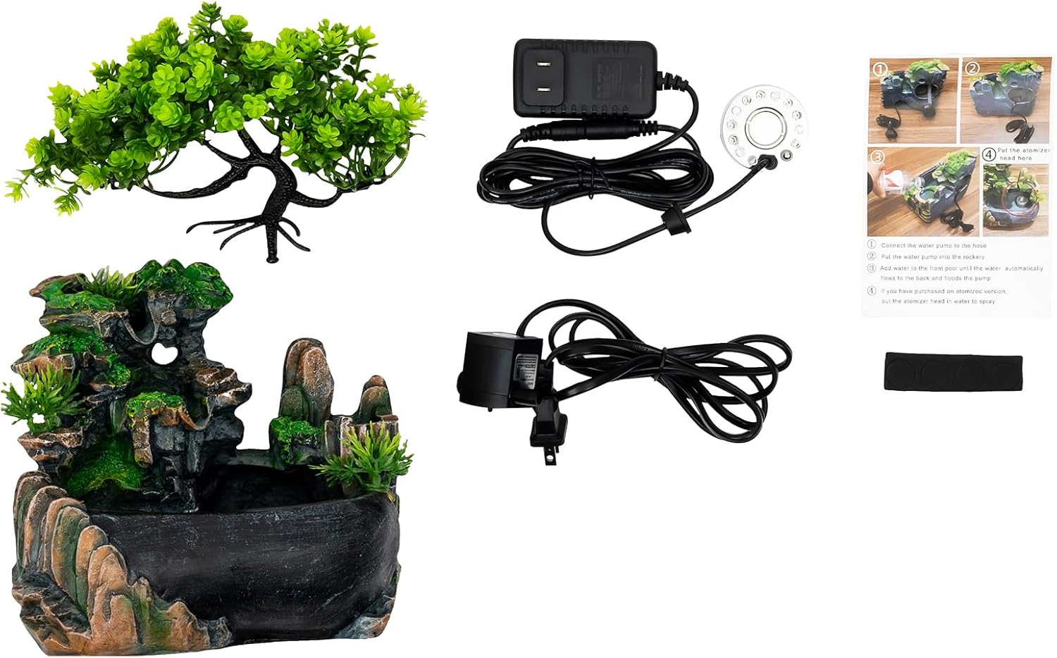 TITIDU Desktop Waterfall Bonsai Fountain with LED Lights and Atomizer