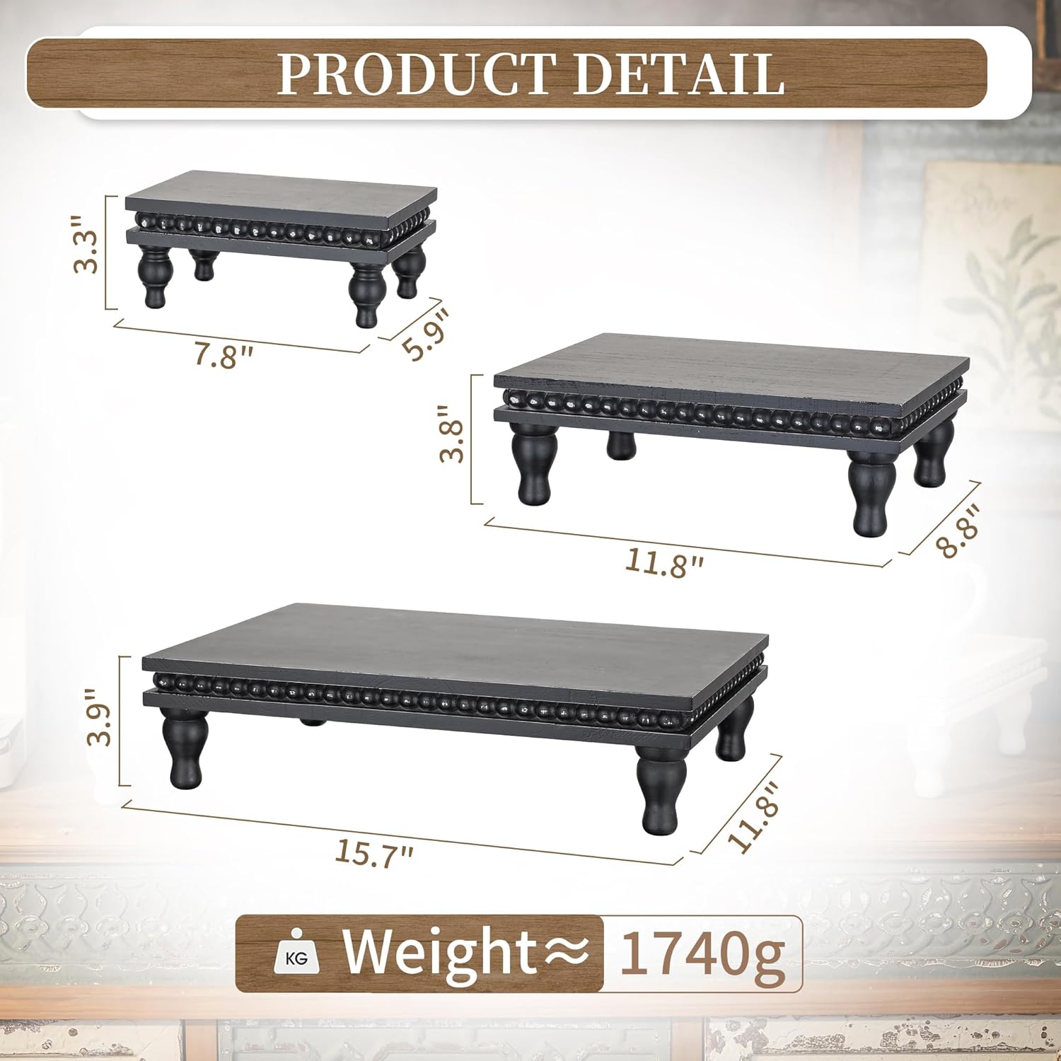 Hanobe 3 Tier Black Display Risers Wood Pedestal Stand