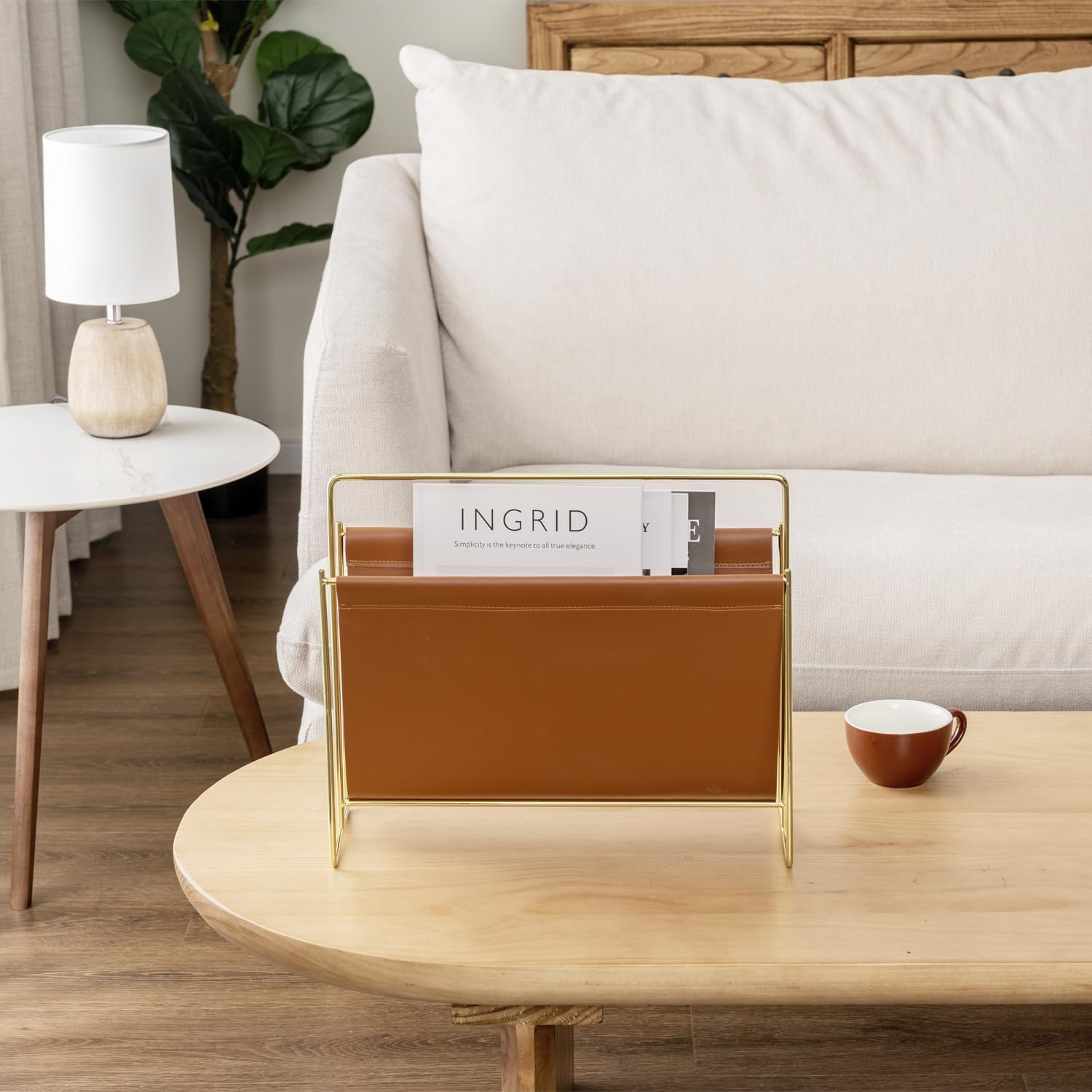 MyGift 15 Inch Modern Brown Leatherette Magazine Holder