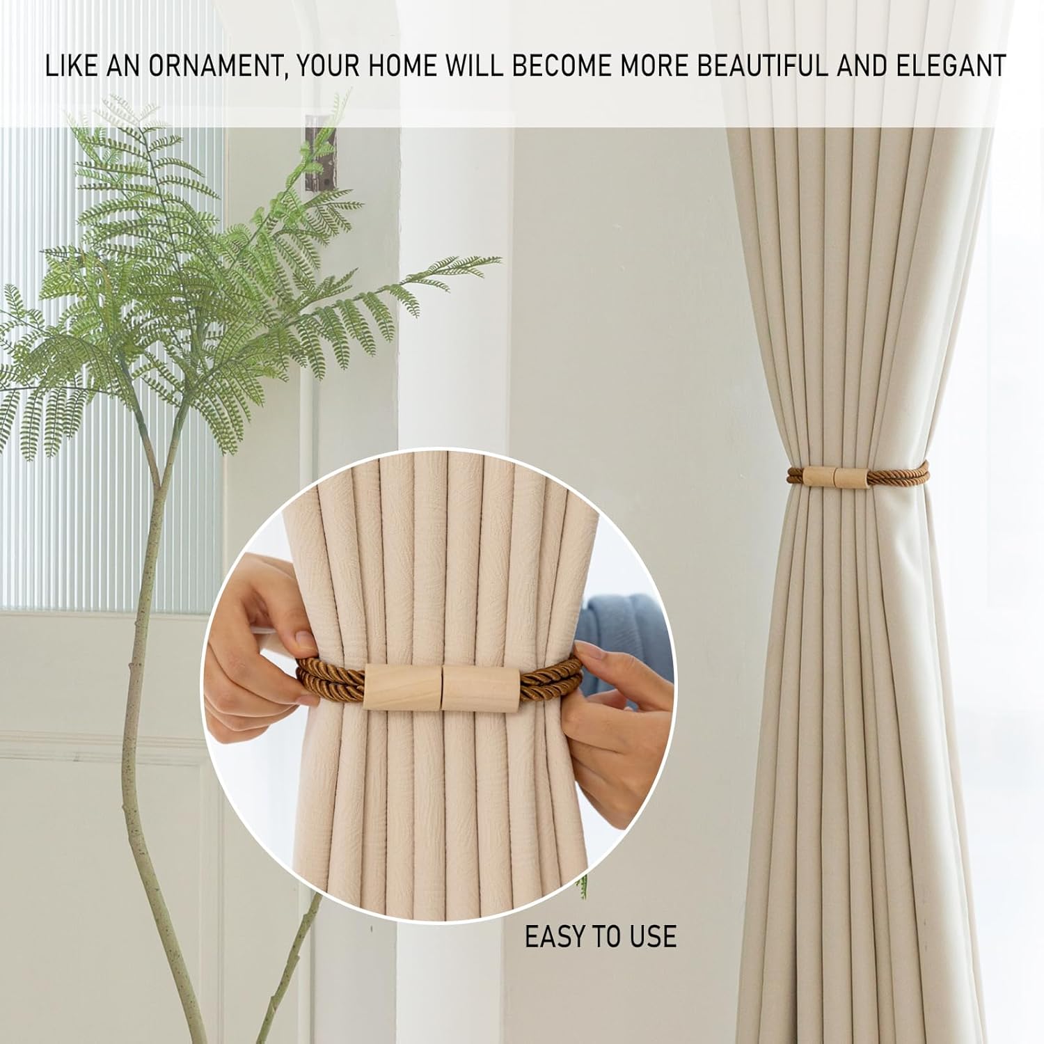 Contoeey Magnetic Boho Curtain Holders 2 Pack Khaki