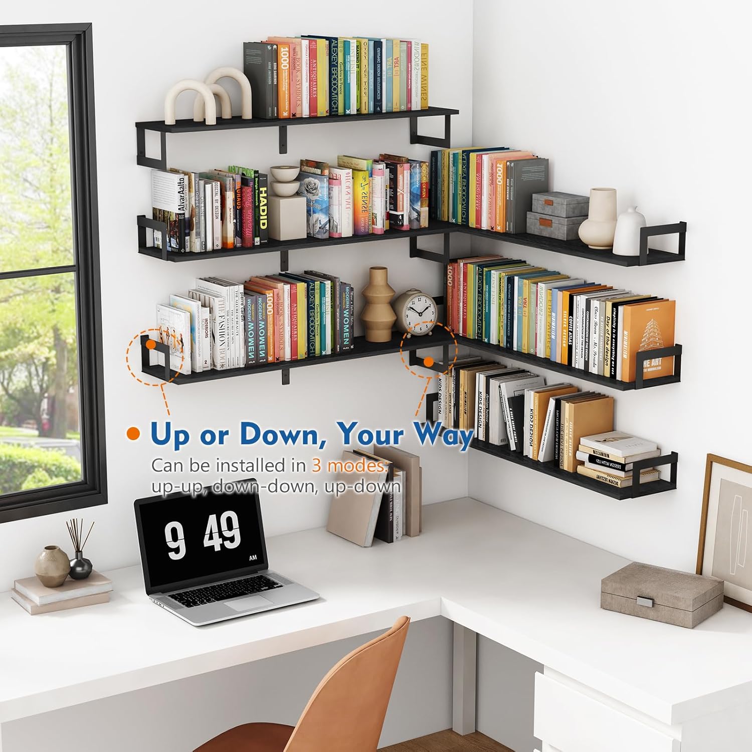 Harwaya Large Floating Book Shelves Set of 3 - Black