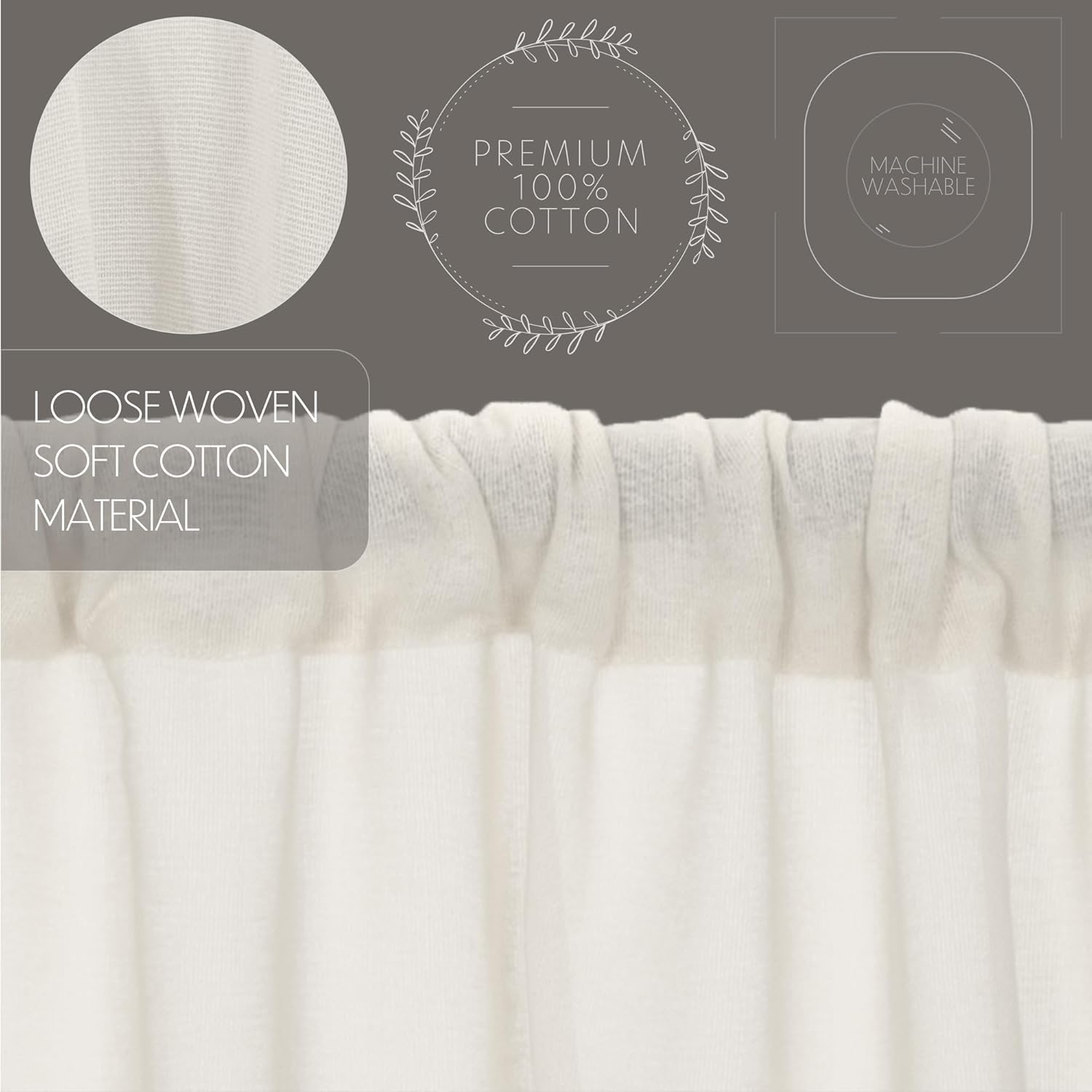VHC Brands Tobacco Cloth Valance 16x90 Antique White
