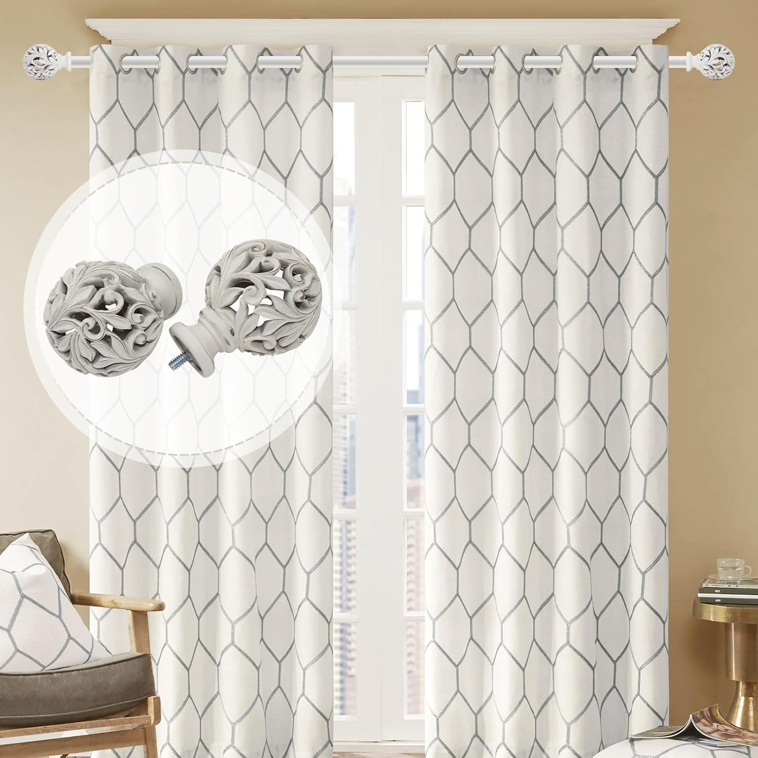 Weathered White Adjustable Curtain Rods 36-88 Inch