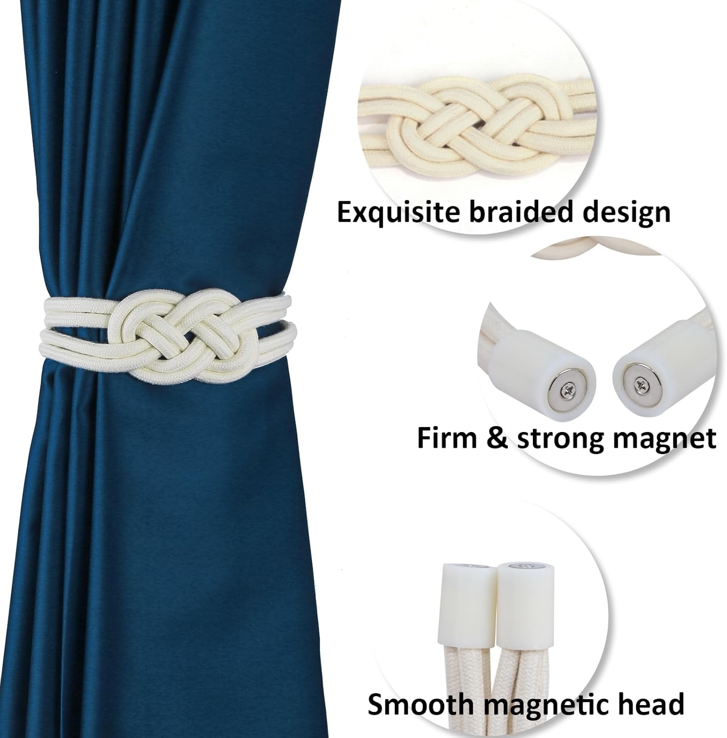 2 Pack Magnetic Curtain Holdbacks for Home and Office Use