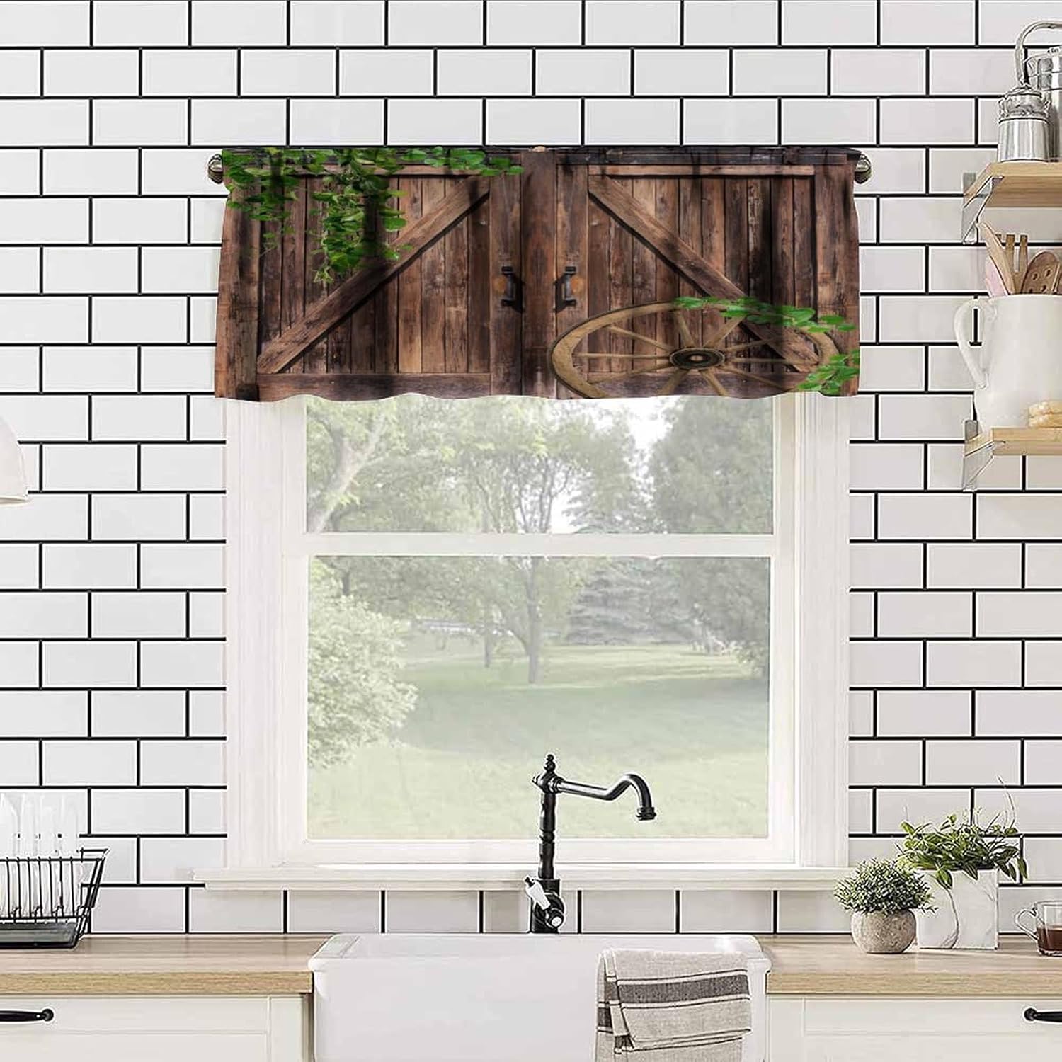 Rustic Barn Door Valance Curtain - 54x18 Inch