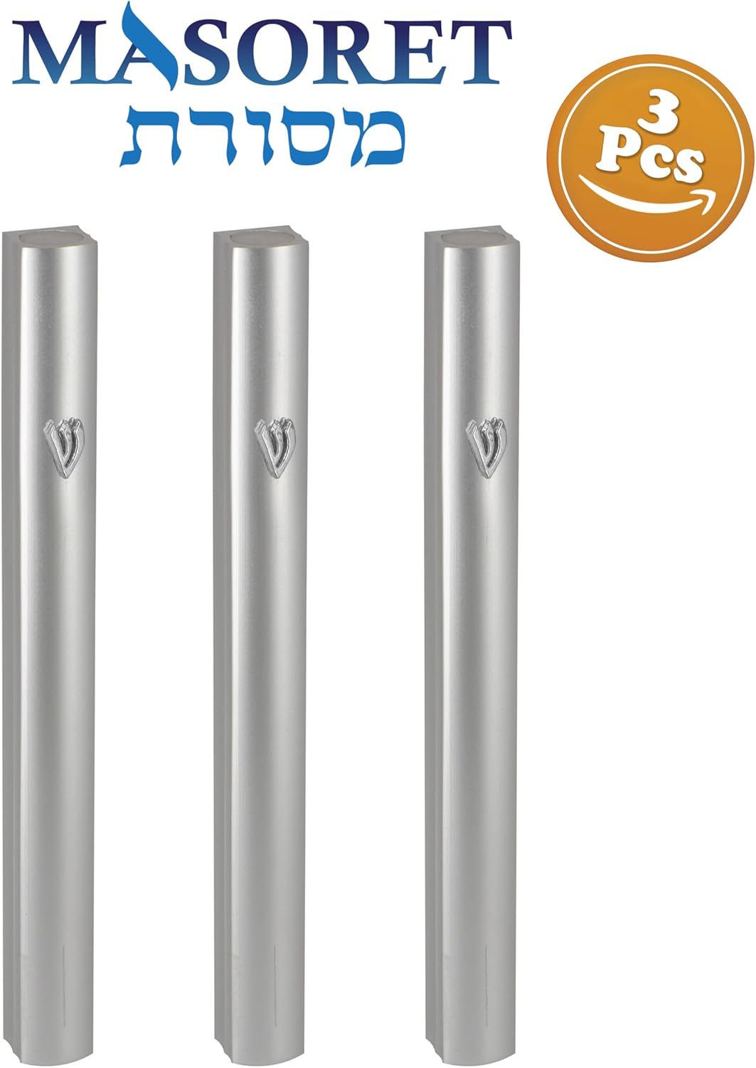 3-Piece Aluminum Door Mezuzah Cases with Hebrew Shin