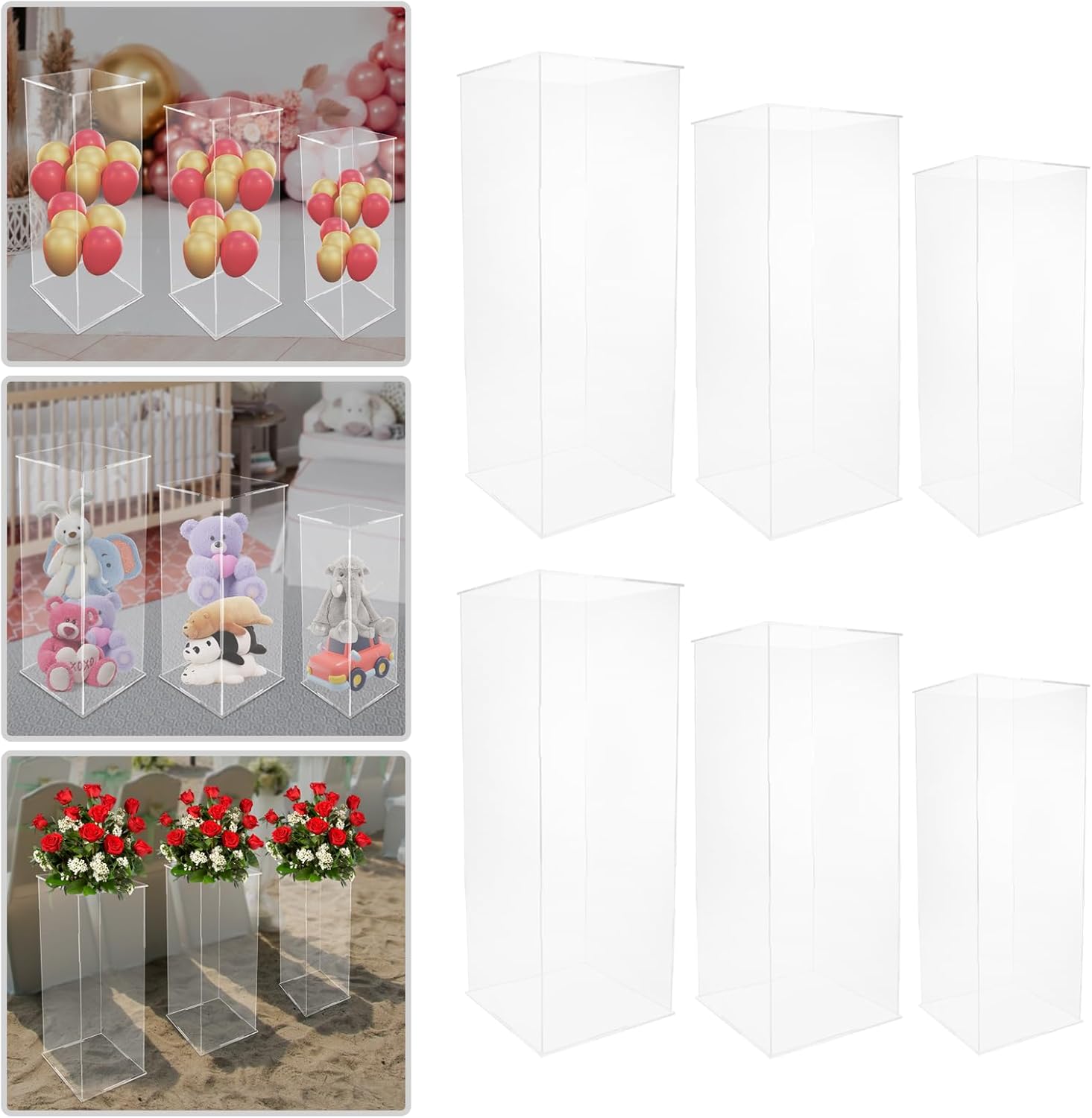 2PCS Acrylic Display Cube Pedestal Clear Flower Stand Tall Art Sculpture Riser