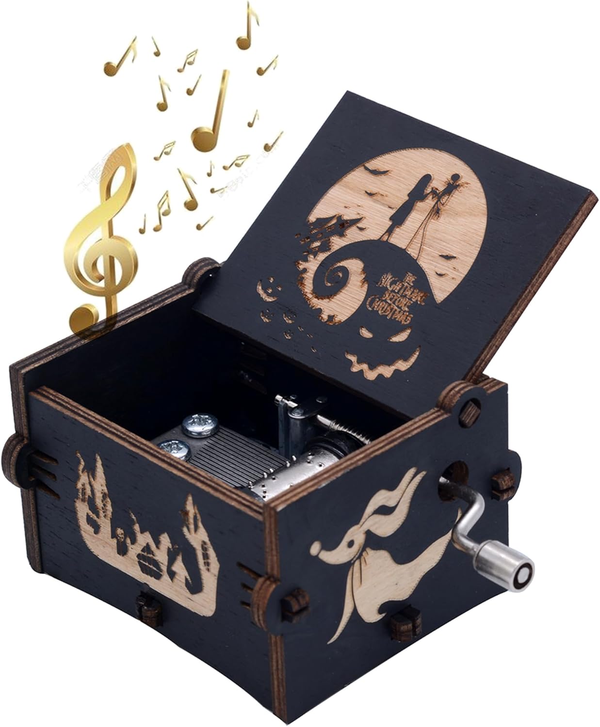 Keast Funny Wooden Hand Crank Music Box Halloween Decor