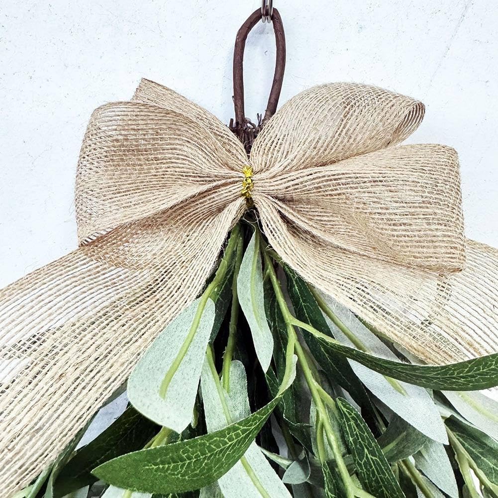 Artificial Olive Teardrop Swag Wreath with Bow