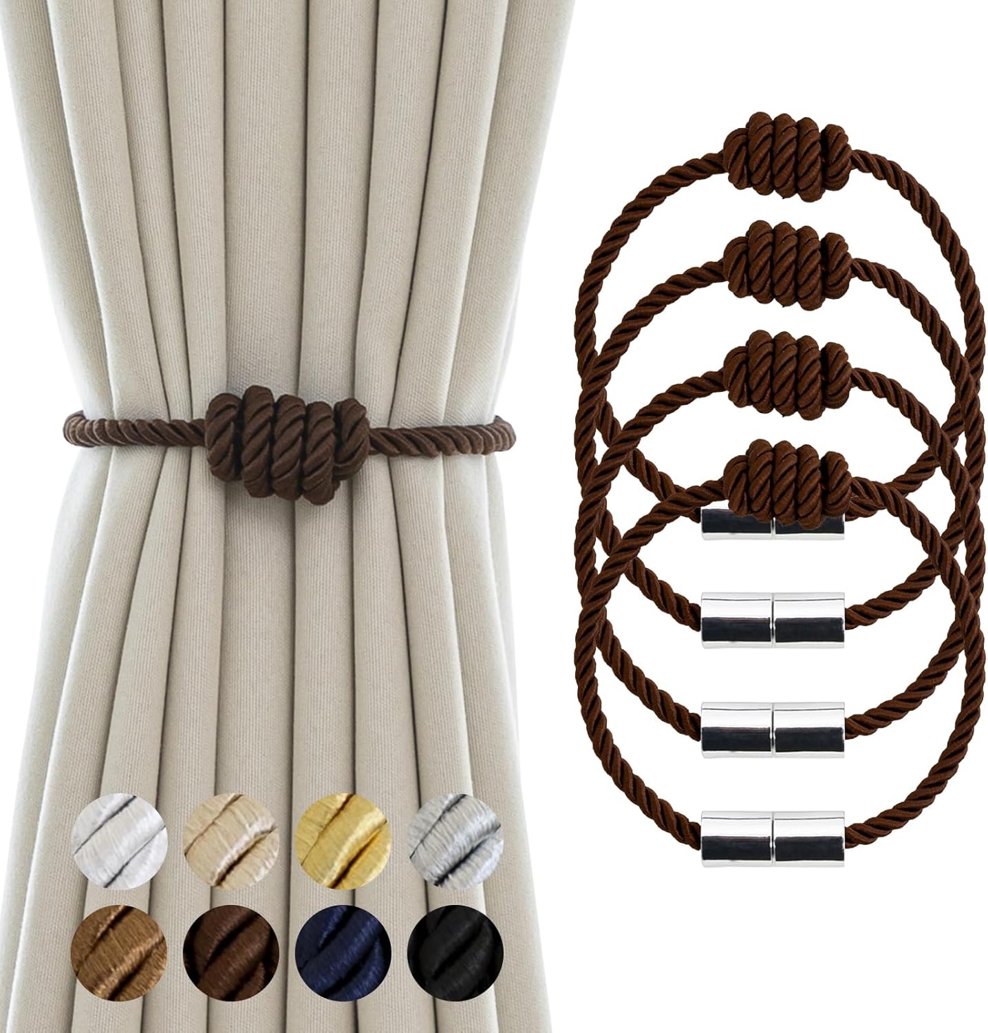 Contoeey Magnetic Curtain Tiebacks 4 Pack Coffee Finish