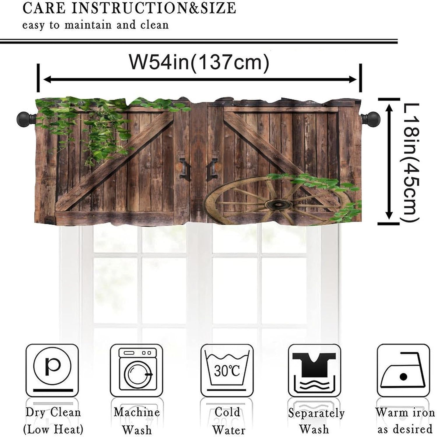 Rustic Barn Door Valance Curtain - 54x18 Inch