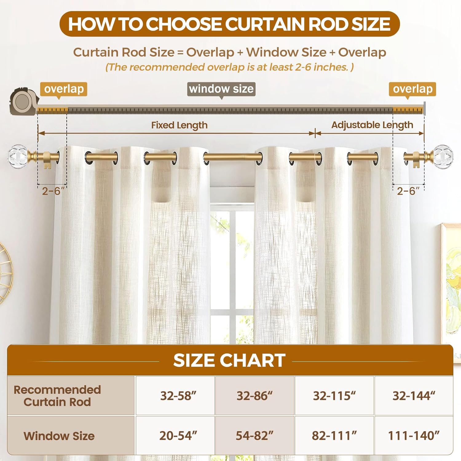 KAMANINA 1 Inch Gold Curtain Rods 32-86 Inches