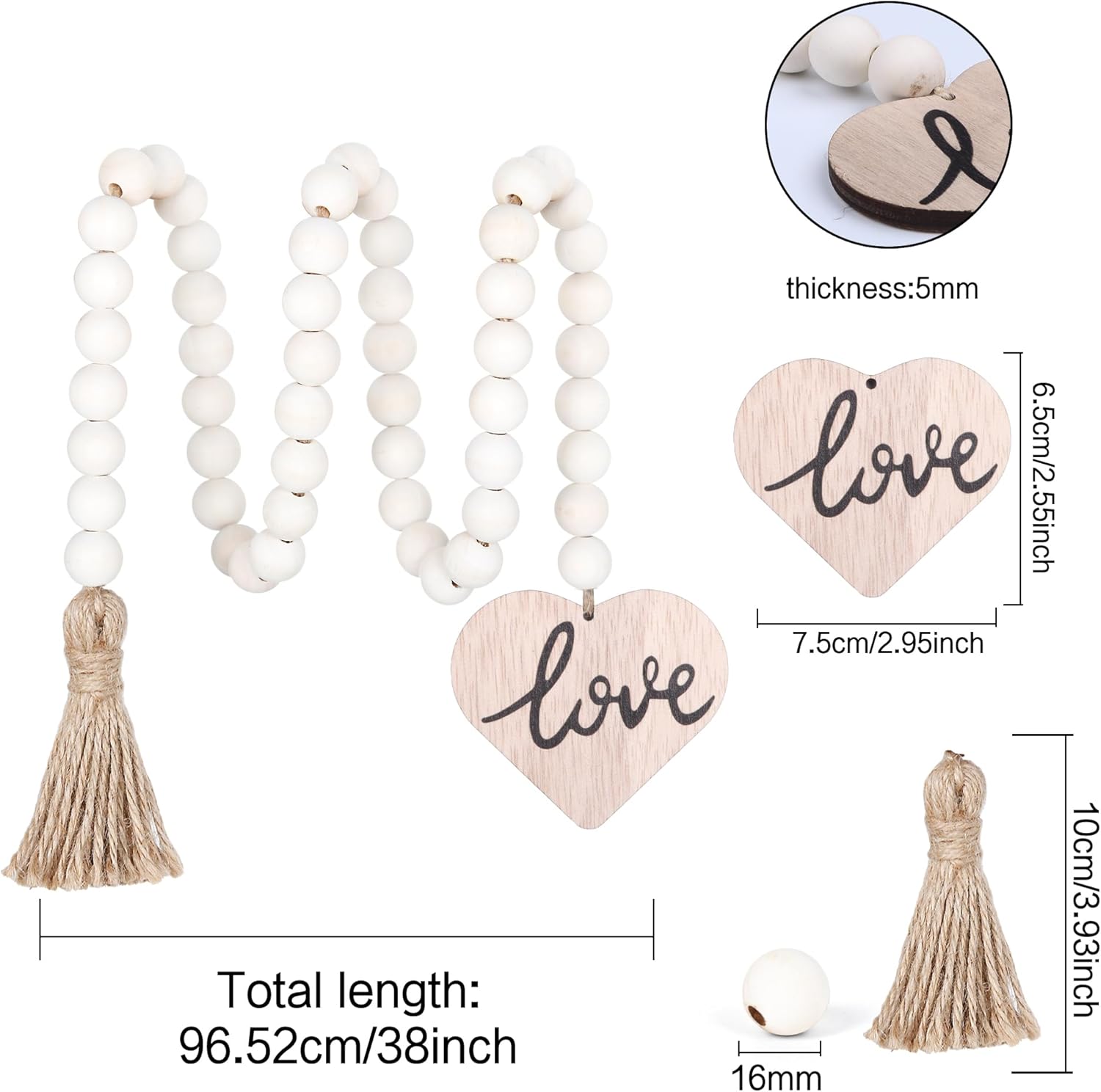 Meplait Love Wooden Bead Garland with Tassel
