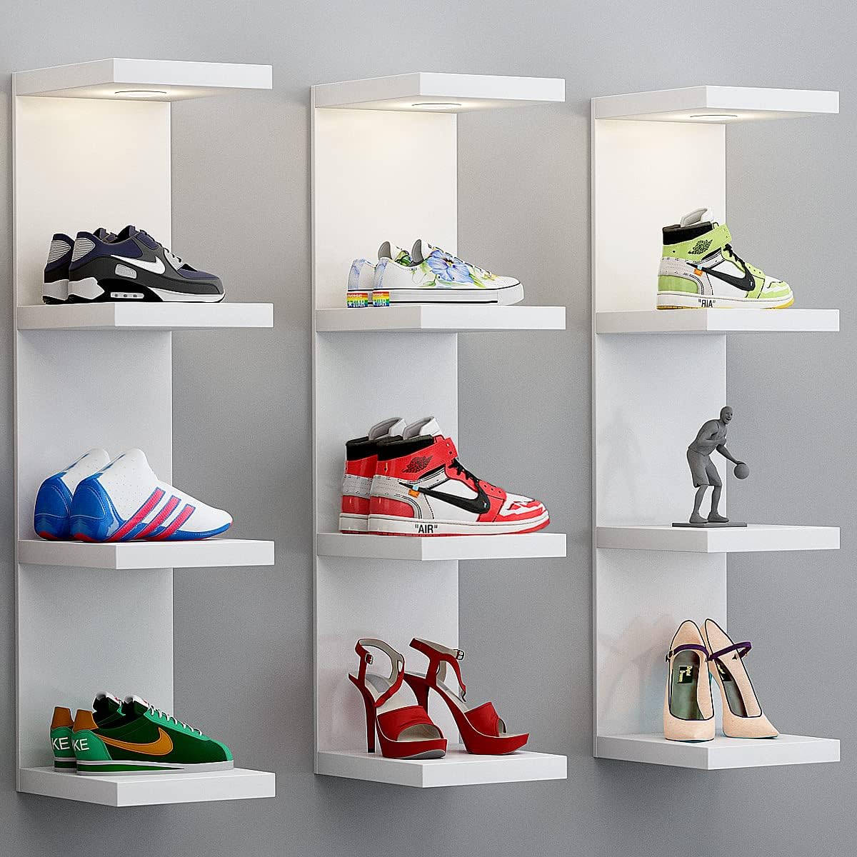 White Floating 4 Tier Wall Shelf with LED Light