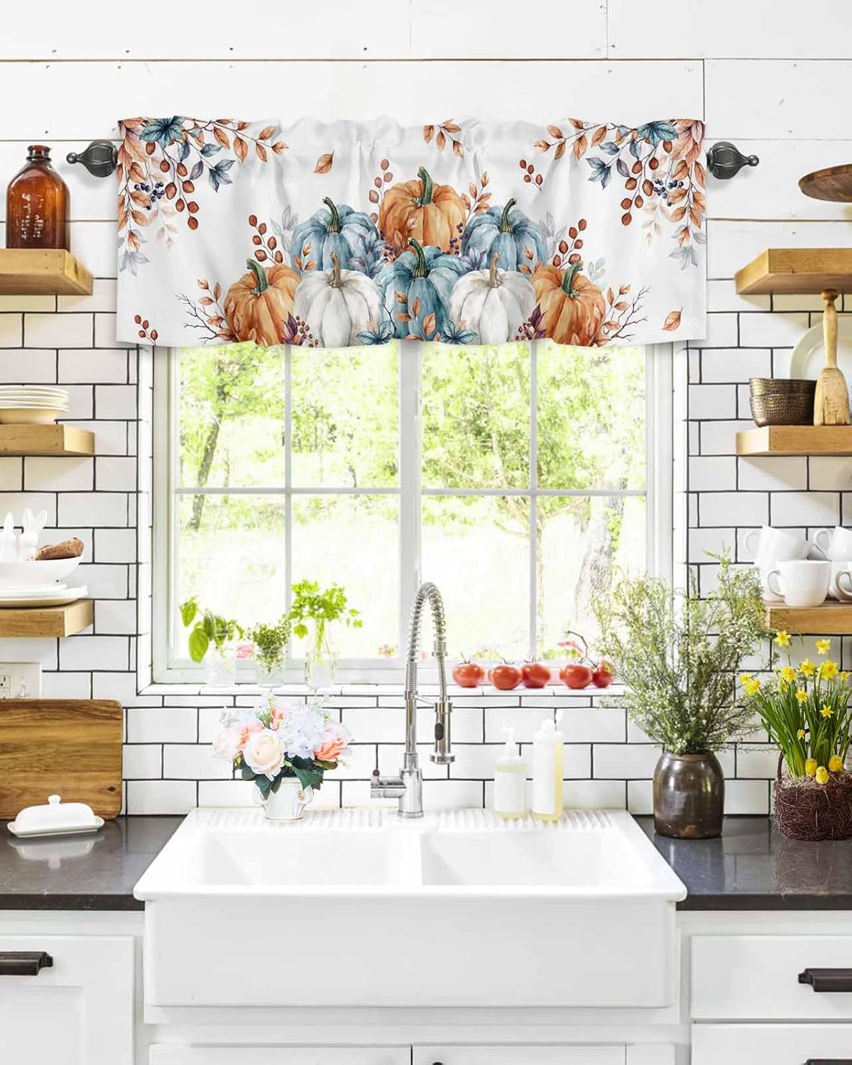 Orange Blue Grey Fall Valances for Windows 42x18