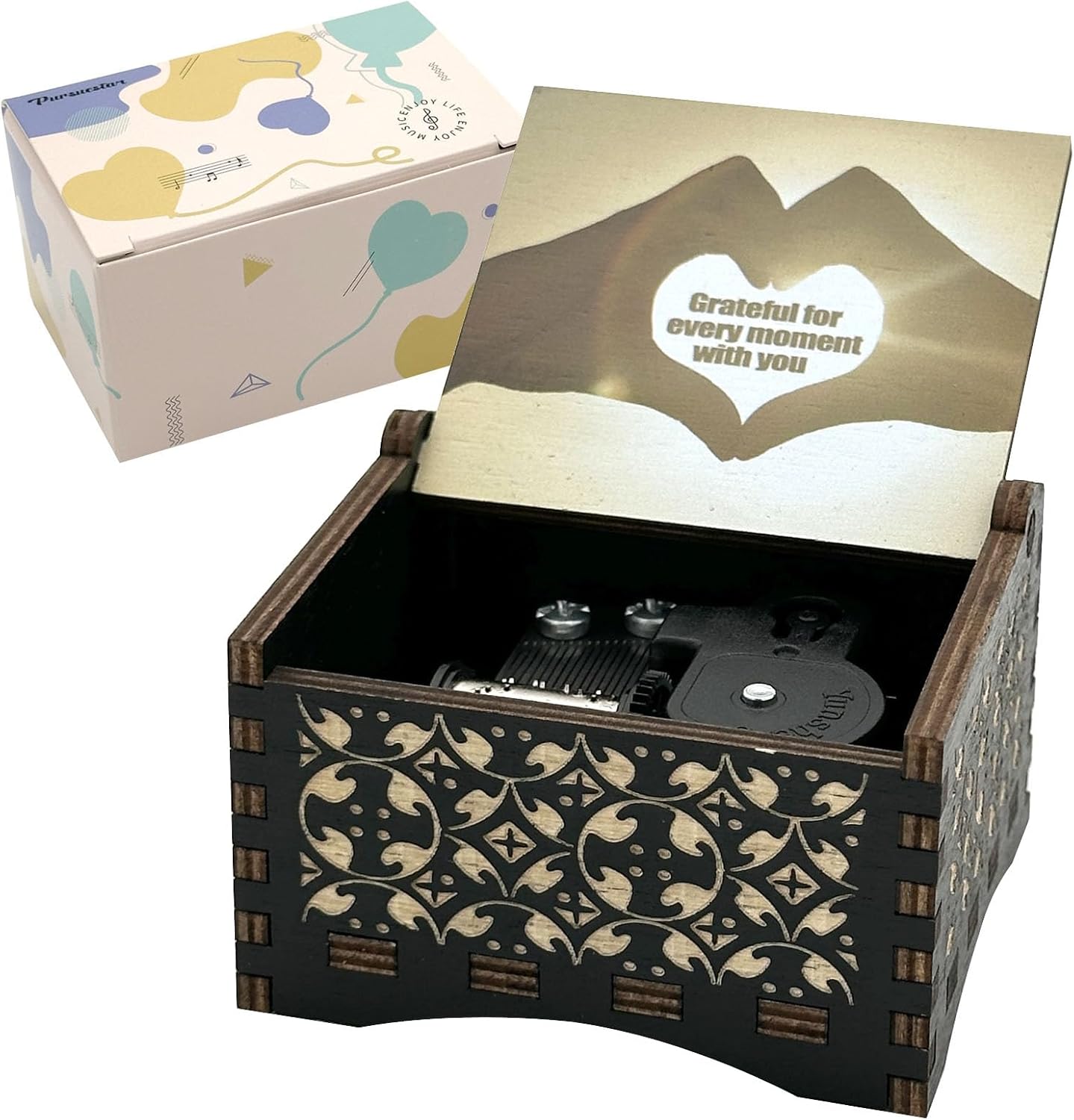 Pursuestar Wooden Windup Heart Music Box - You Are My Sunshine