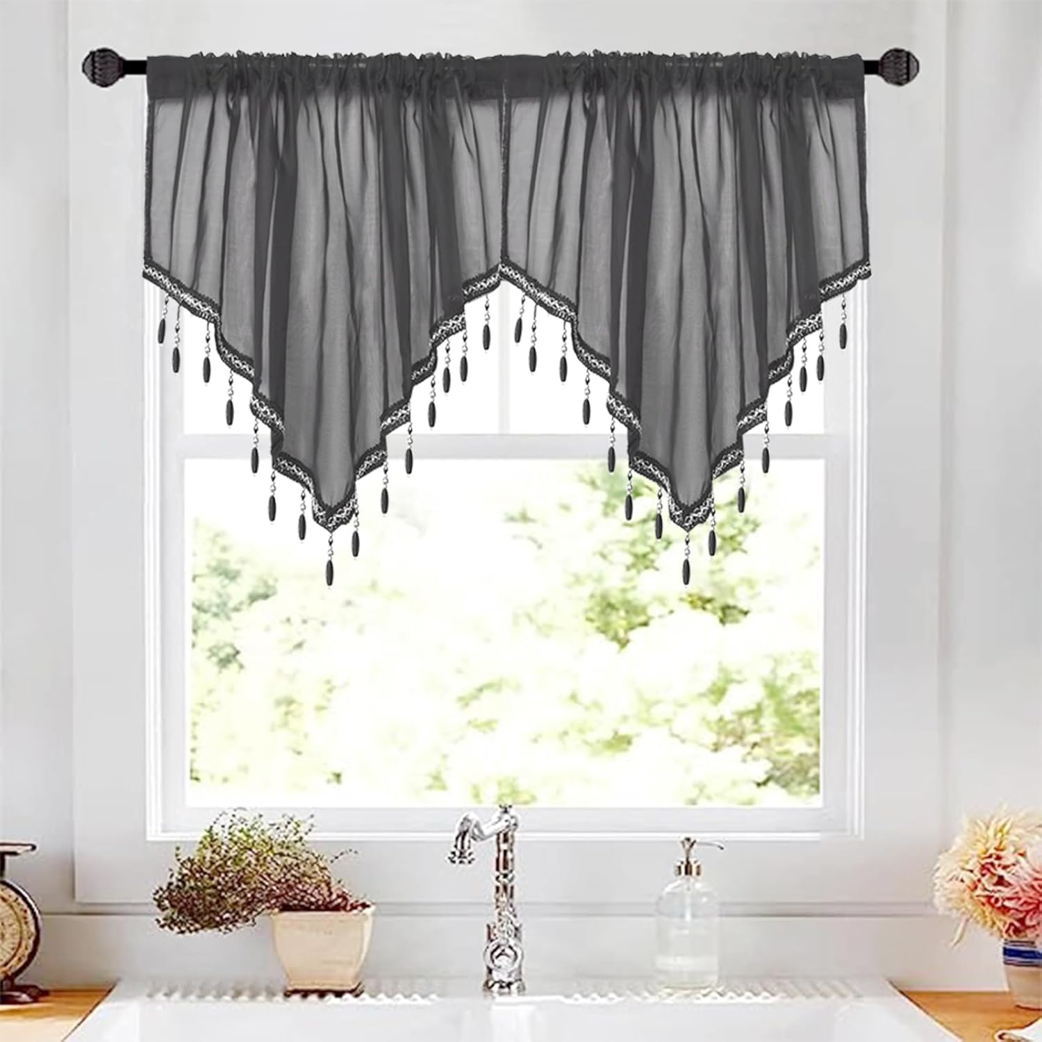 Lace Valance Swag Curtain 51 Inch Black Rod Pocket