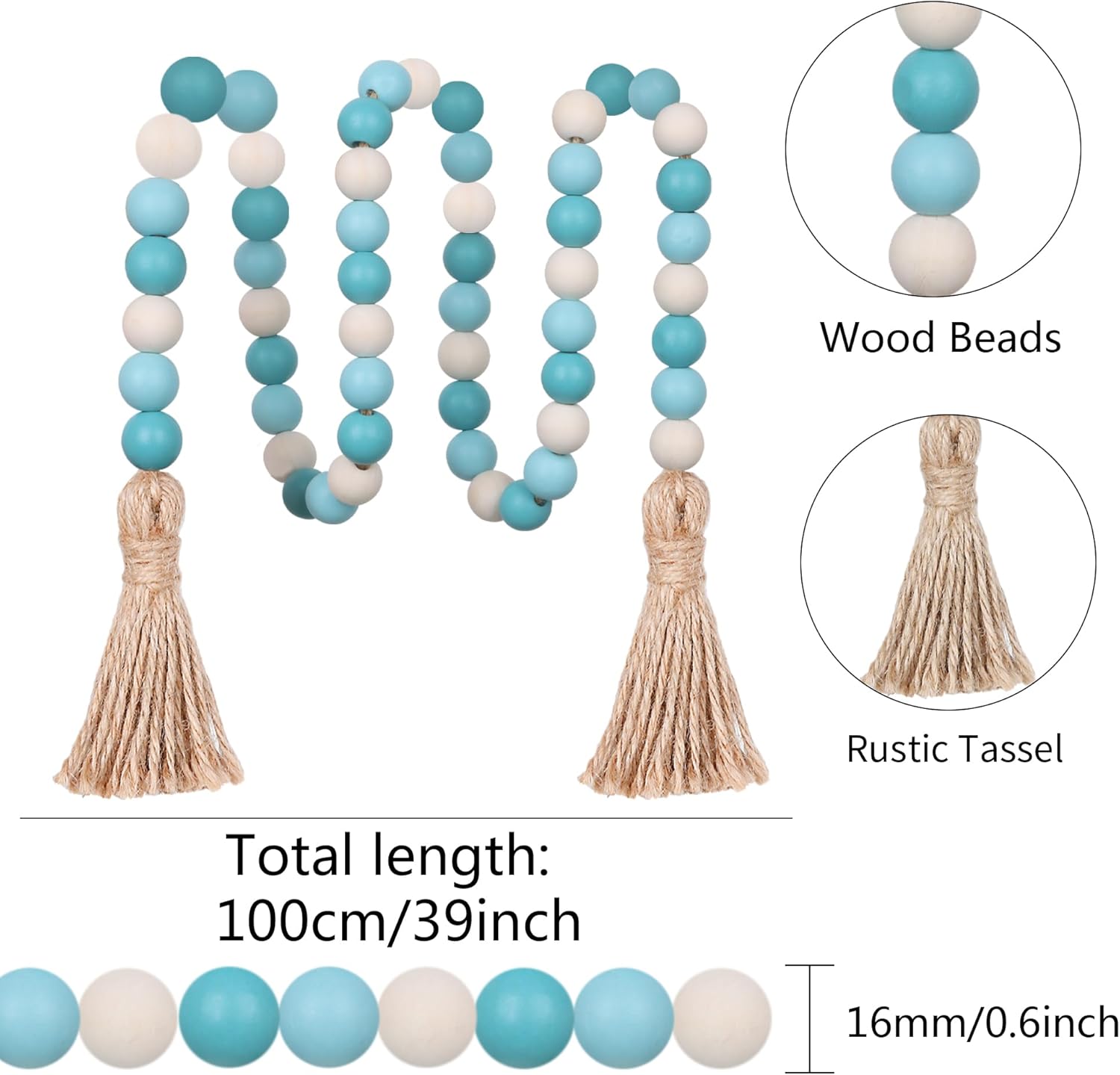 Meplait Wood Bead Garland 39 Inch Boho Decor