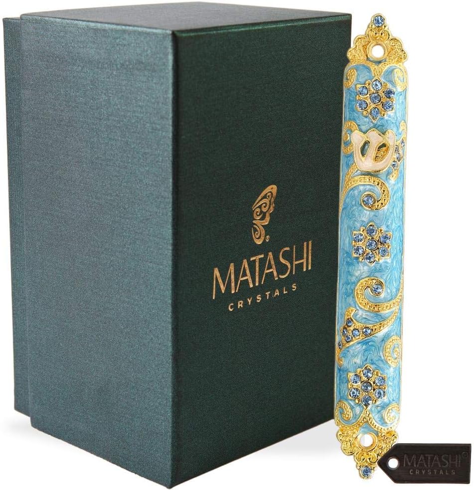 Matashi 45 Inch Hand Painted Mezuzah with Gold and Crystals