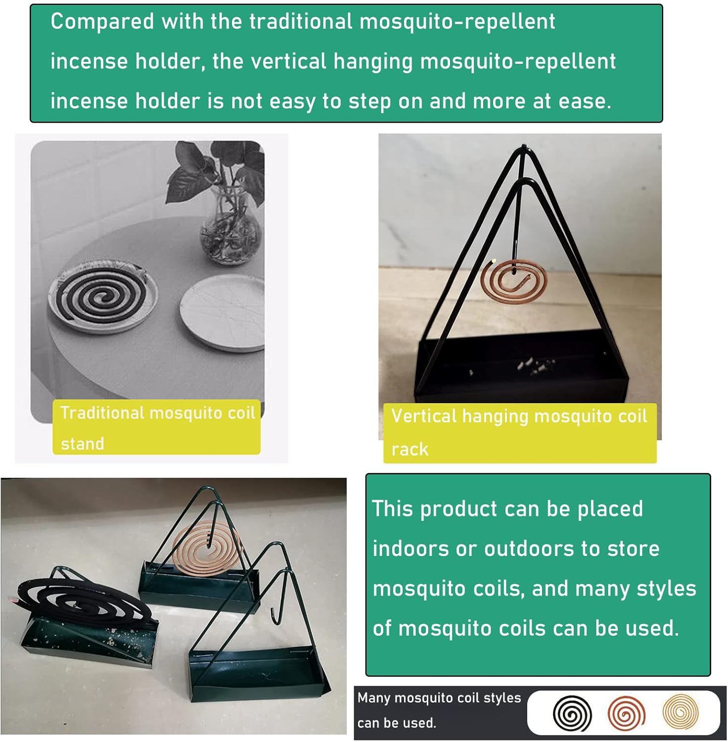 2 Pack Mosquito Coil Holder Full Metal Triangular Stand