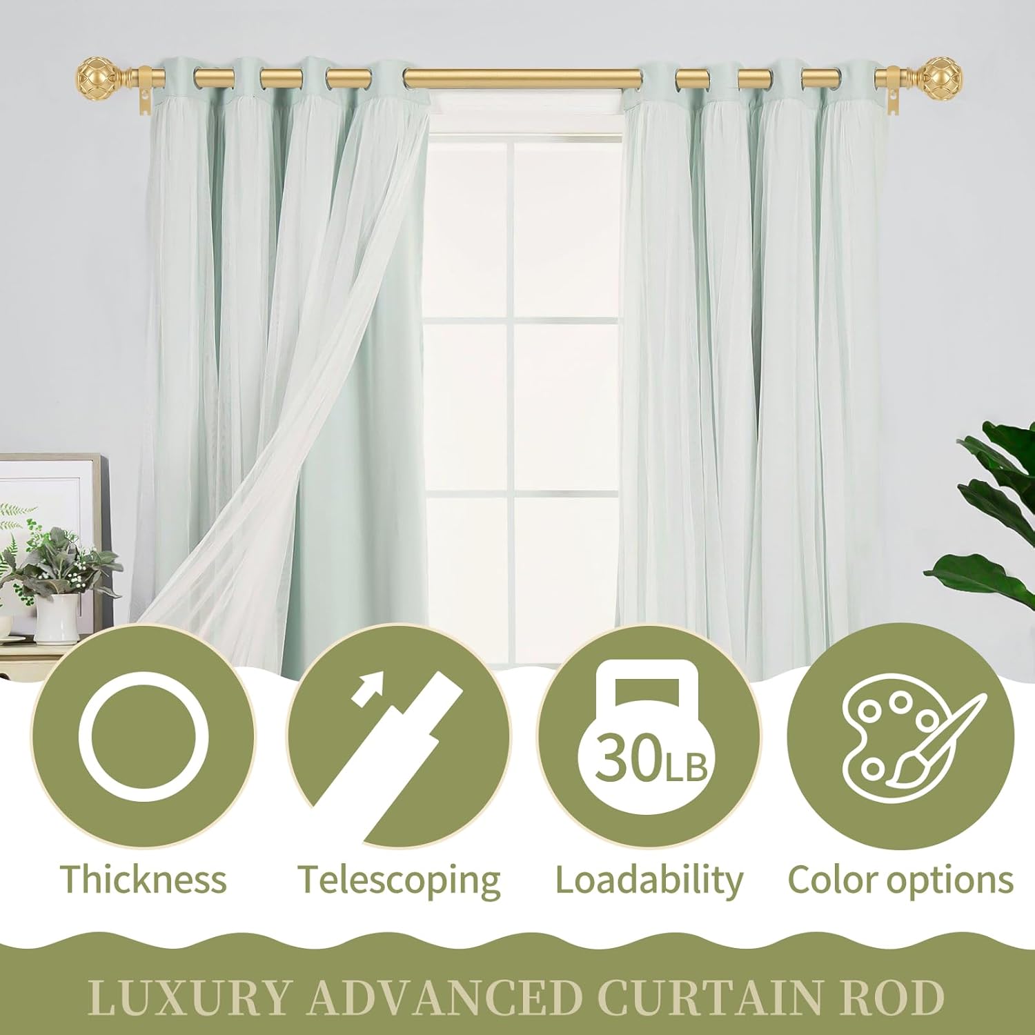 Gold Adjustable Curtain Rods 36-88 Inch