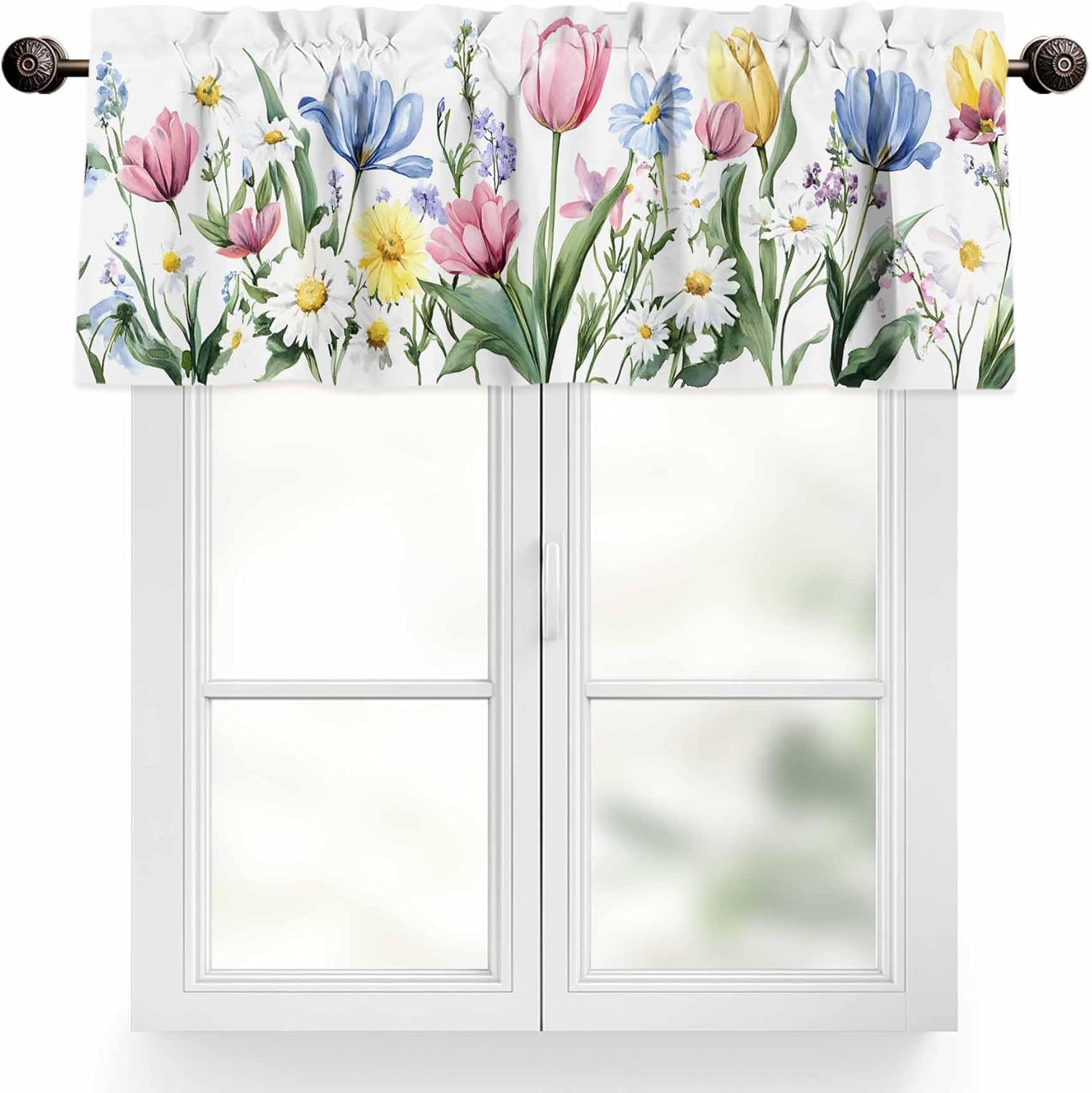 Tersuger Spring Daisy Tulip Kitchen Valance Curtain
