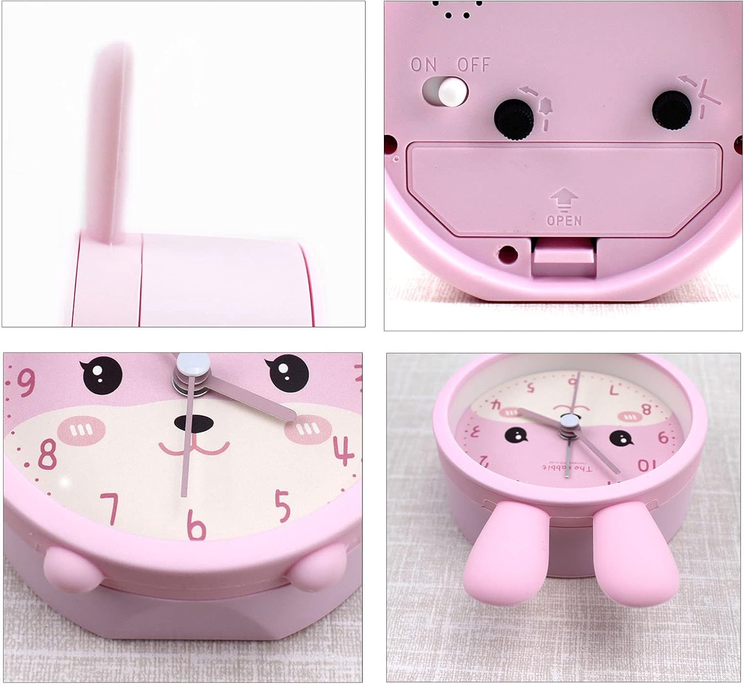 3 in 1 Cartoon Pink Rabbit Silicone Alarm Clock with Night Light