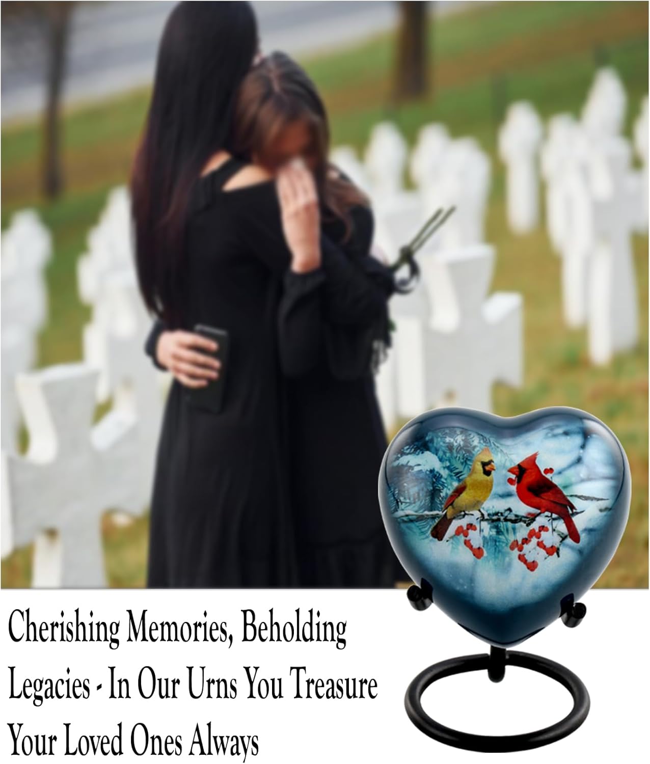Cardinal Couple Heart Keepsake Urn with Stand