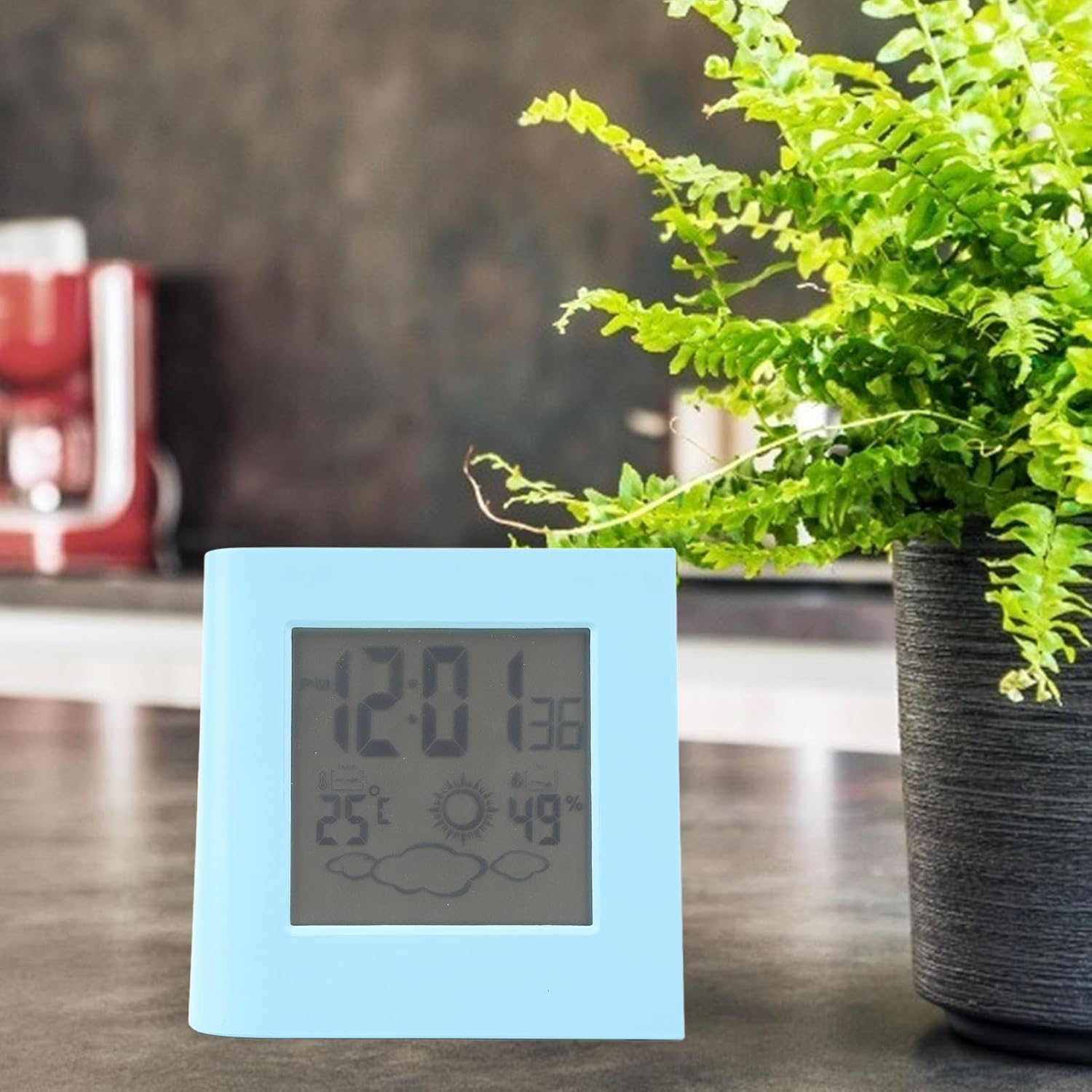 Leapiture Solar Powered Alarm Clock with Weather Forecast Blue LCD Display