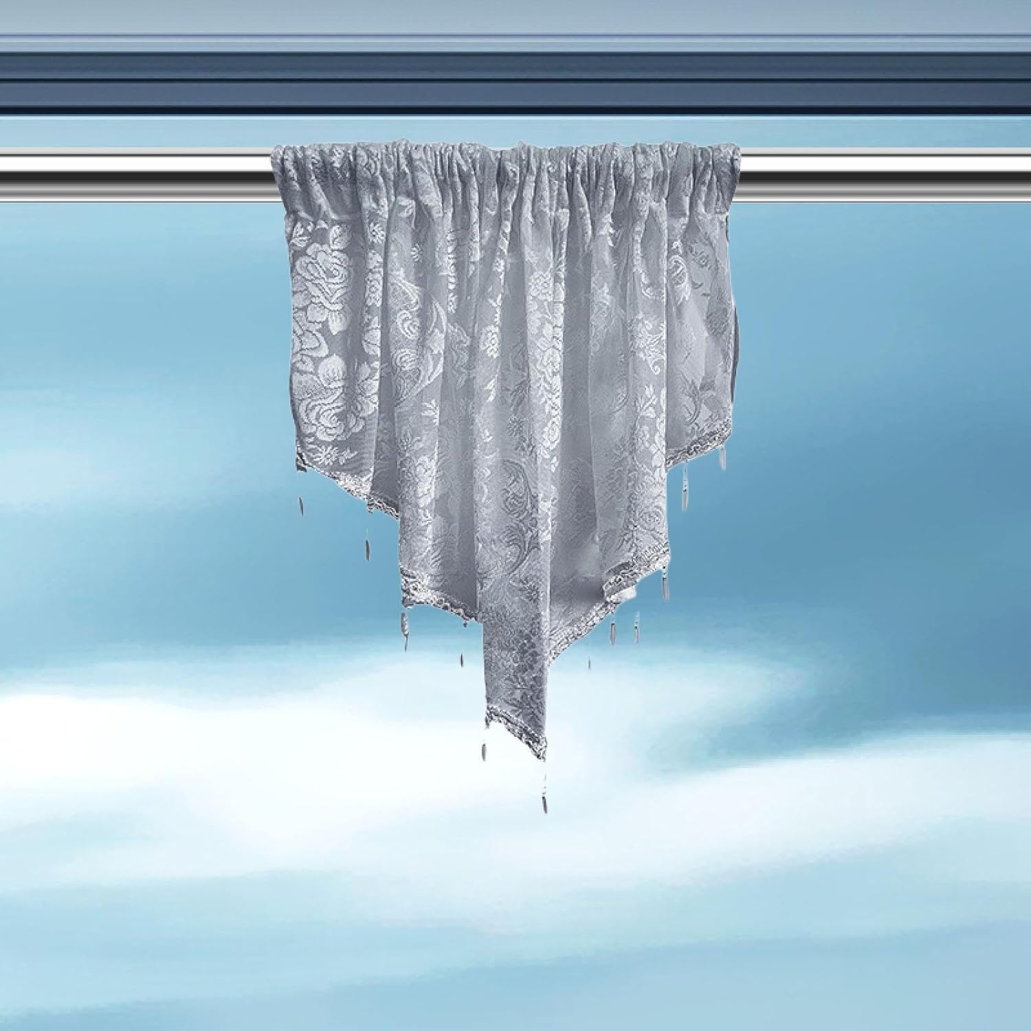 Beaded Window Valance Swag Curtain Gray