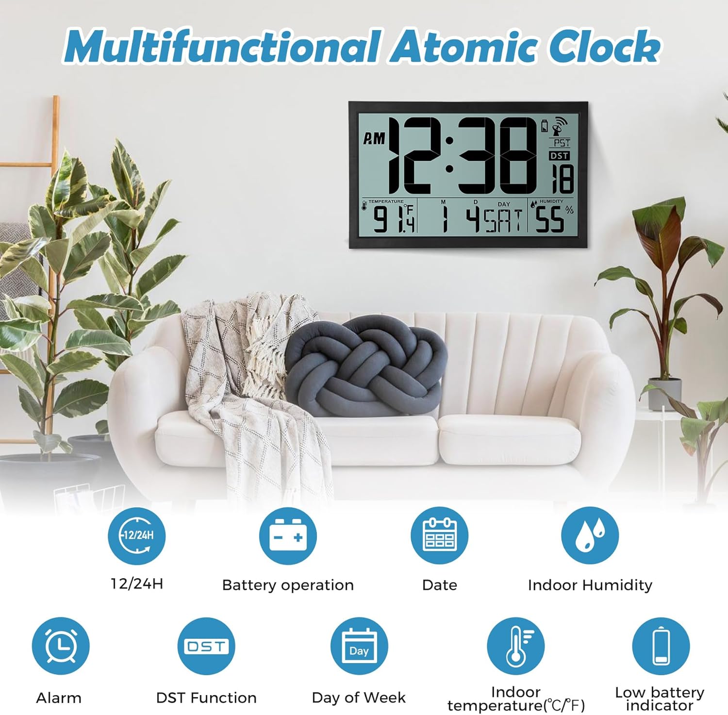 SZELAM Atomic Wall Clock with Digital Calendar and Indoor Climate Display