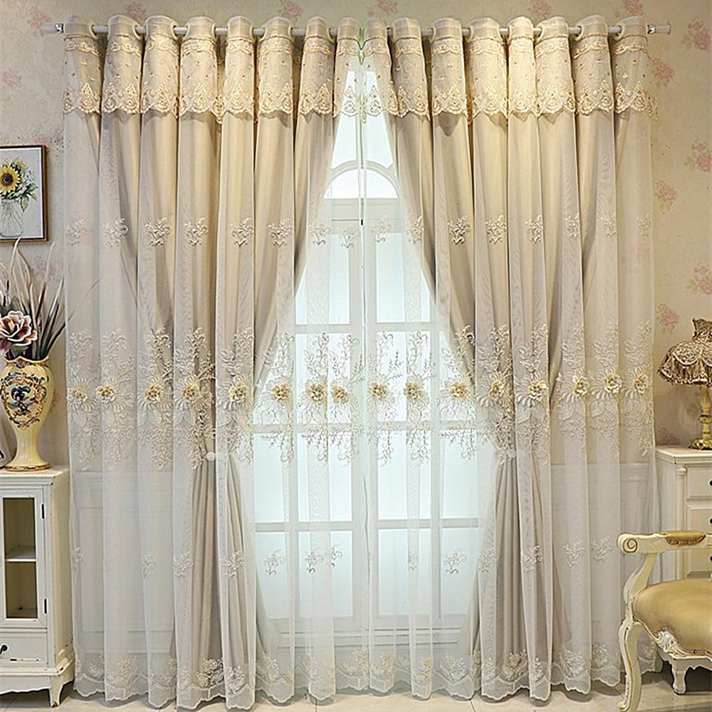 Amidoudou 1 Pair Luxury Curtains with Valance Light Brown 51x90 Inch