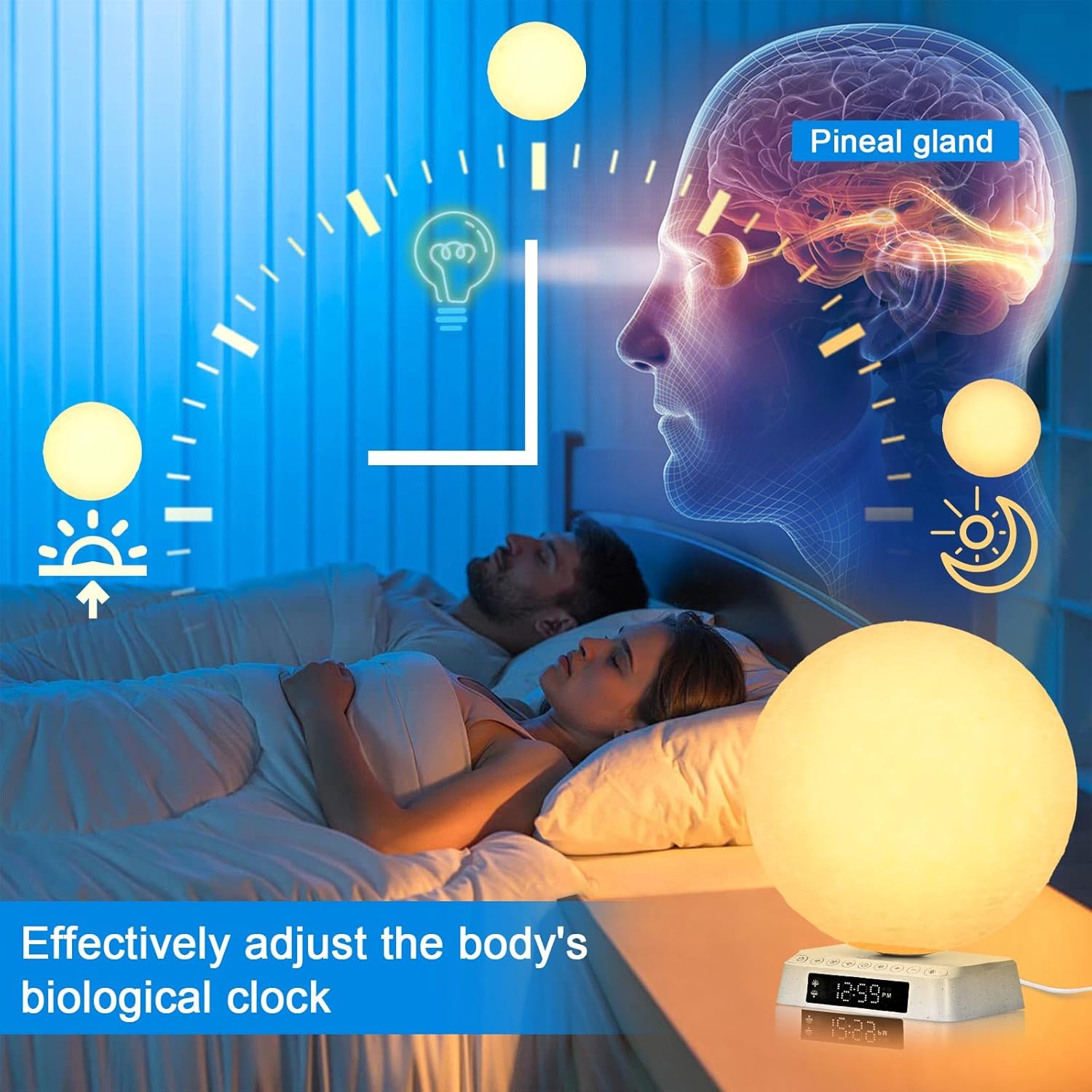 Moon Clock Light Alarm Clock with Sunrise and White Noise