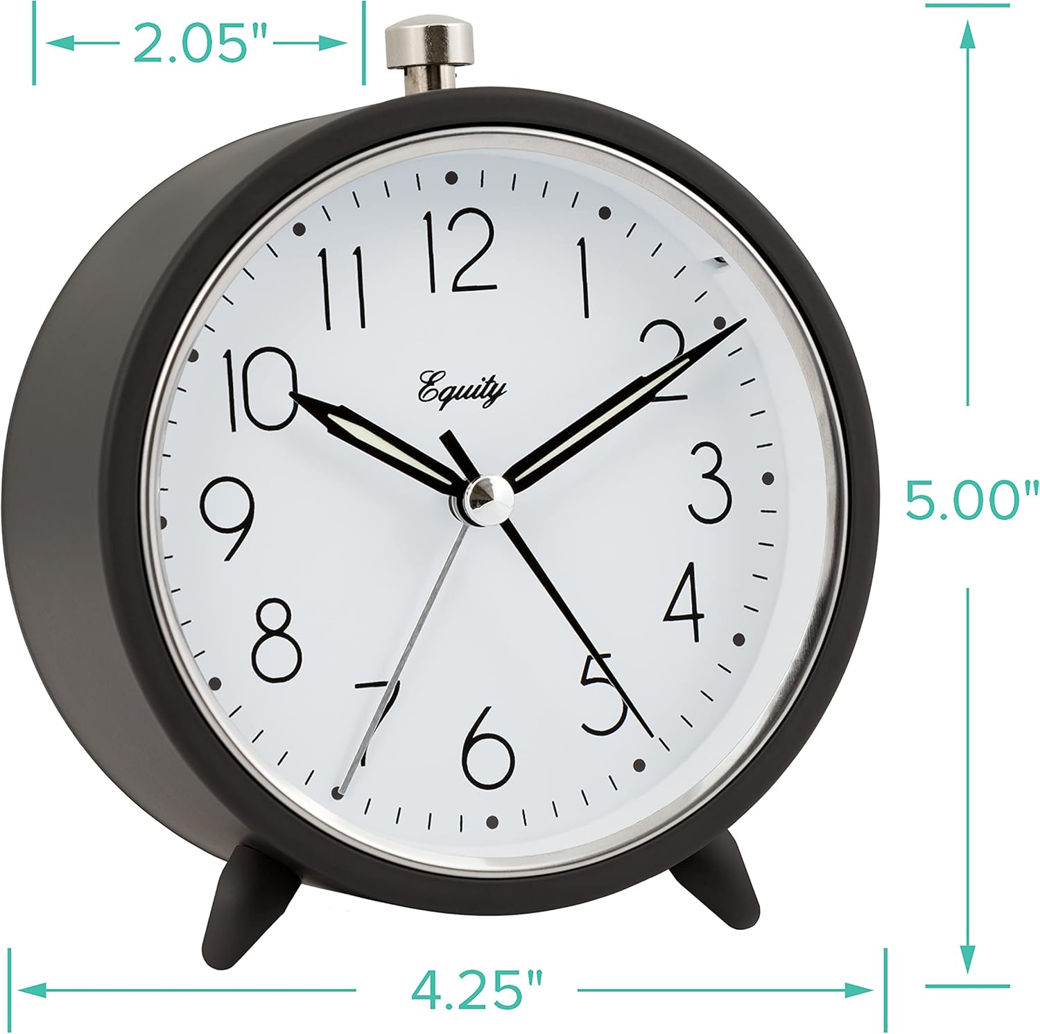 Equity 5 Inch Silent Quartz Alarm Clock Dark Gray