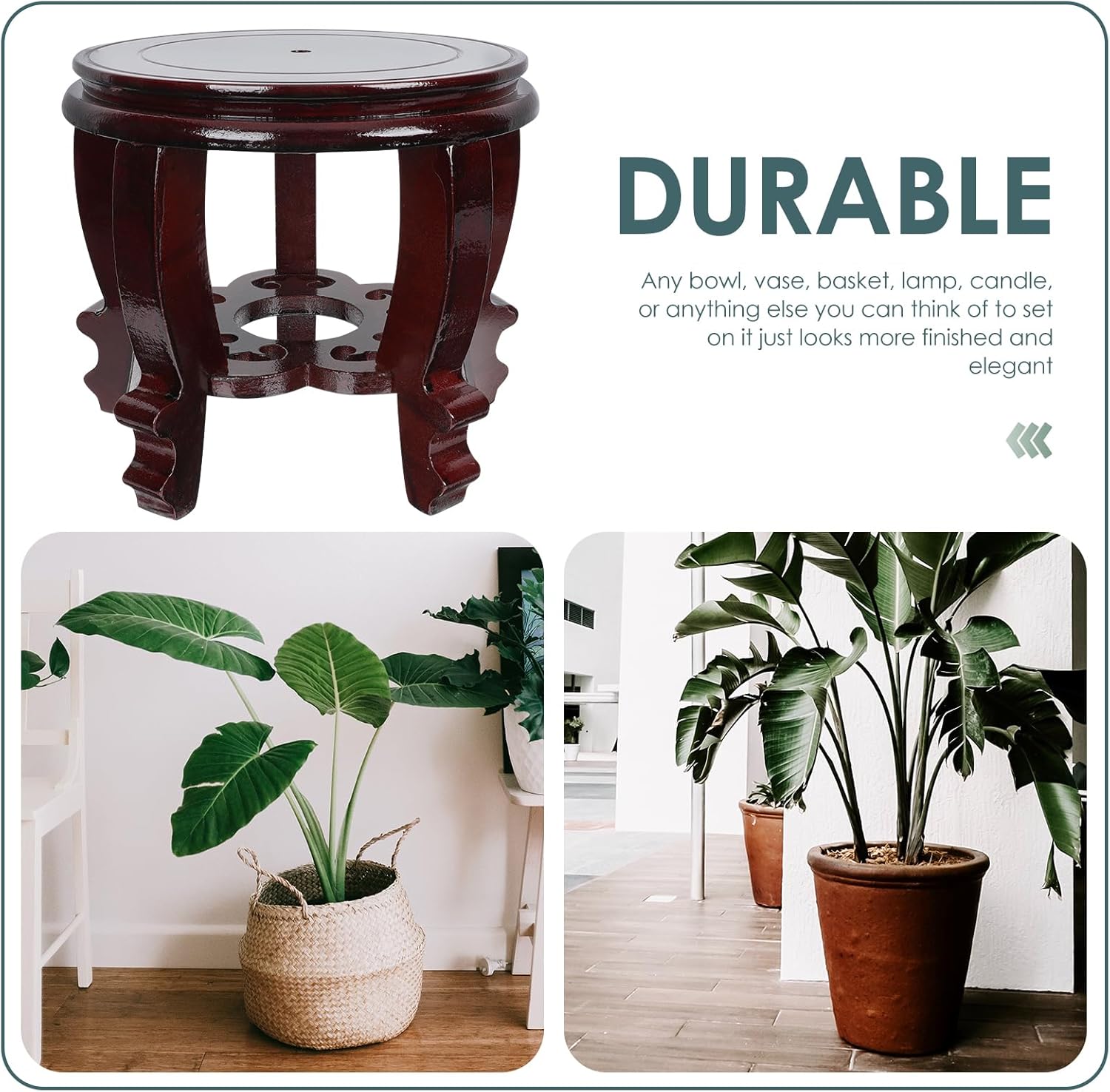 Hemoton 8 Inch Wooden Planter Stand for Home Decor