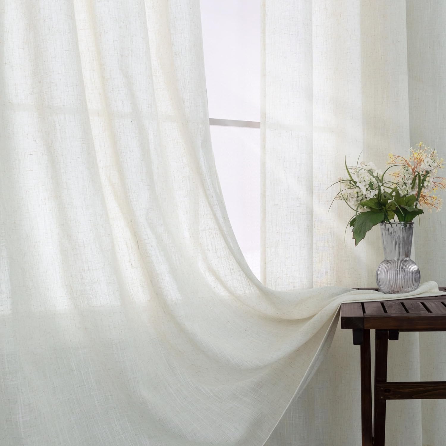 KOUFALL Linen Grommet Curtains Set of 2