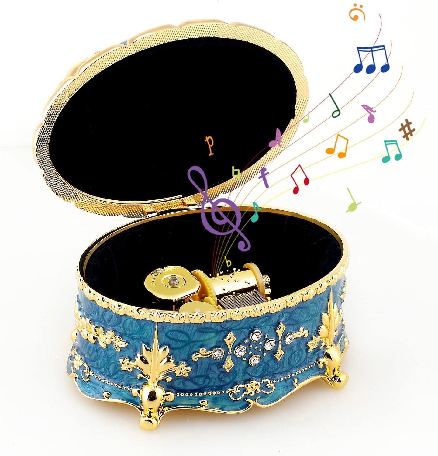 ROSIKING Oval Embossed Alloy Music Box with I Will Always Love You Tune