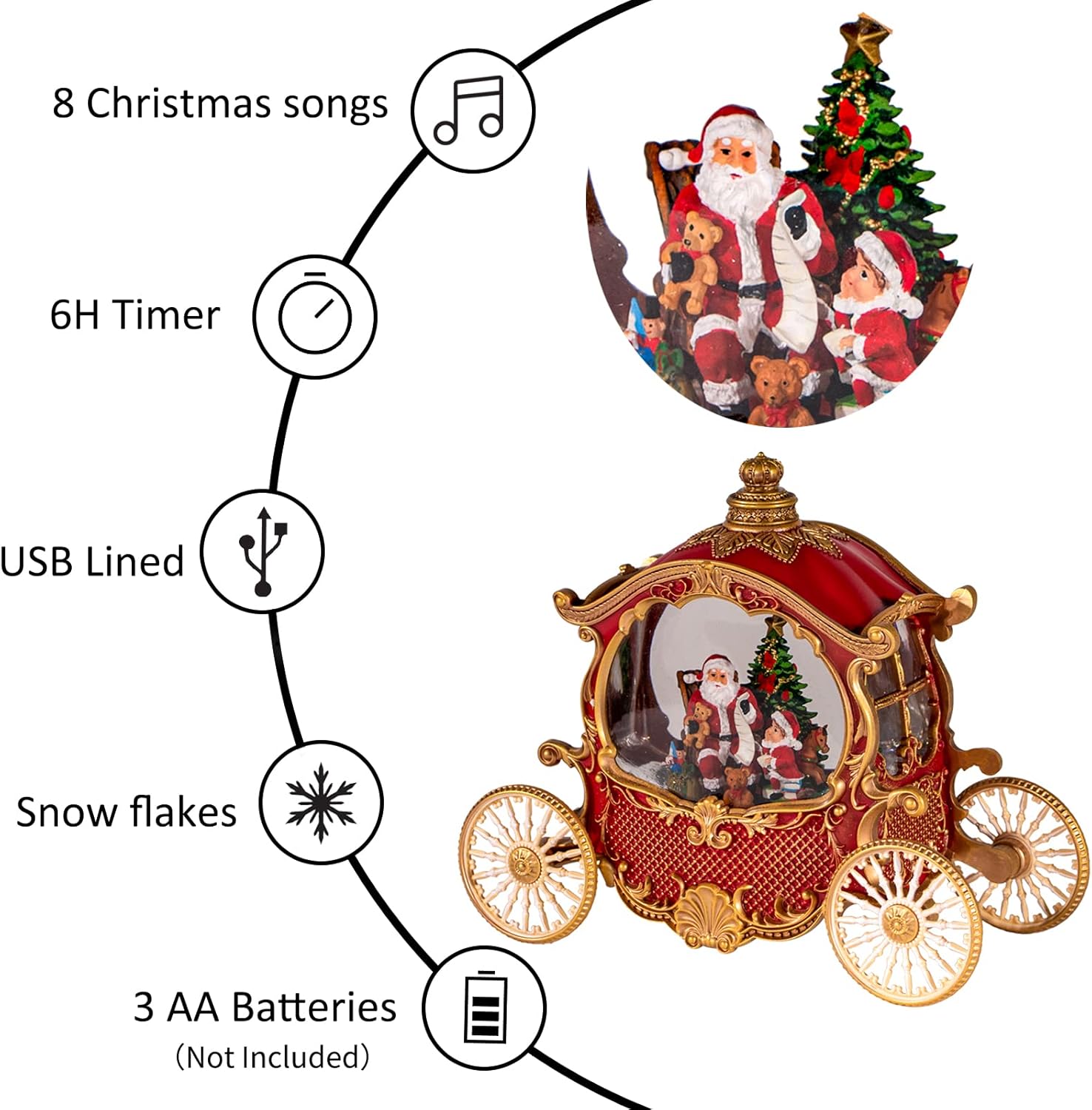 Christmas Carriage Snow Globe with Music and Timer