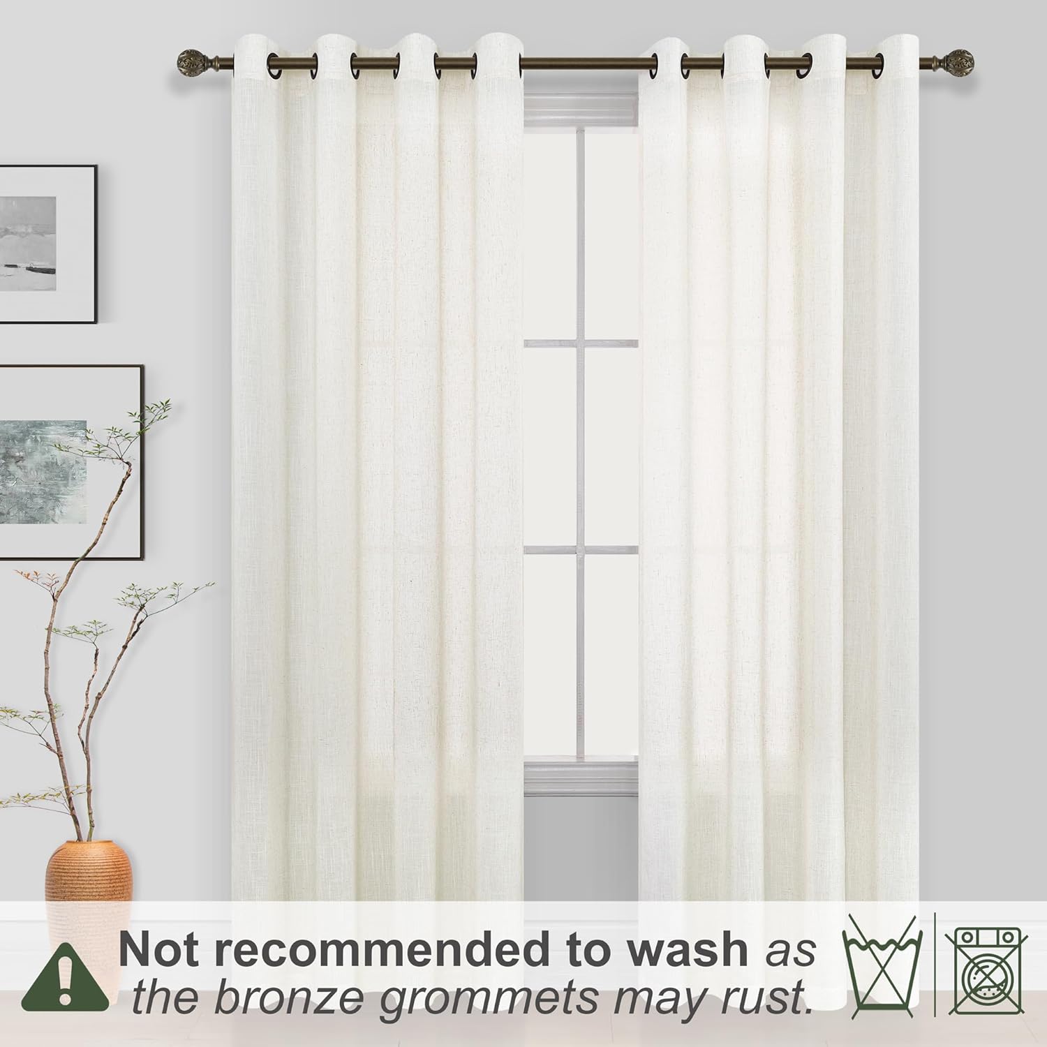KOUFALL Linen Grommet Curtains Set of 2