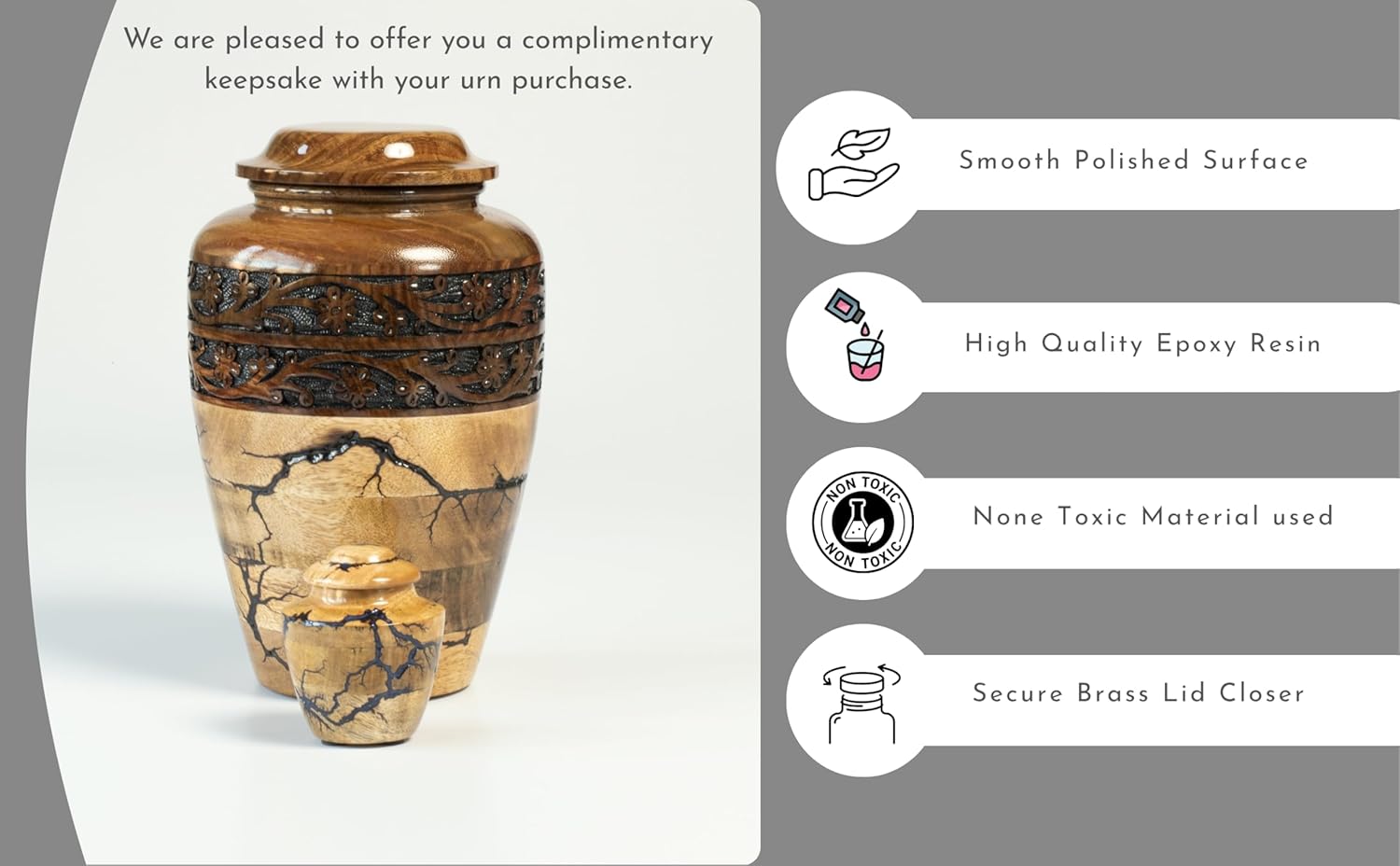 HEYTREND Wooden Cremation Urn Decorative Adult Size