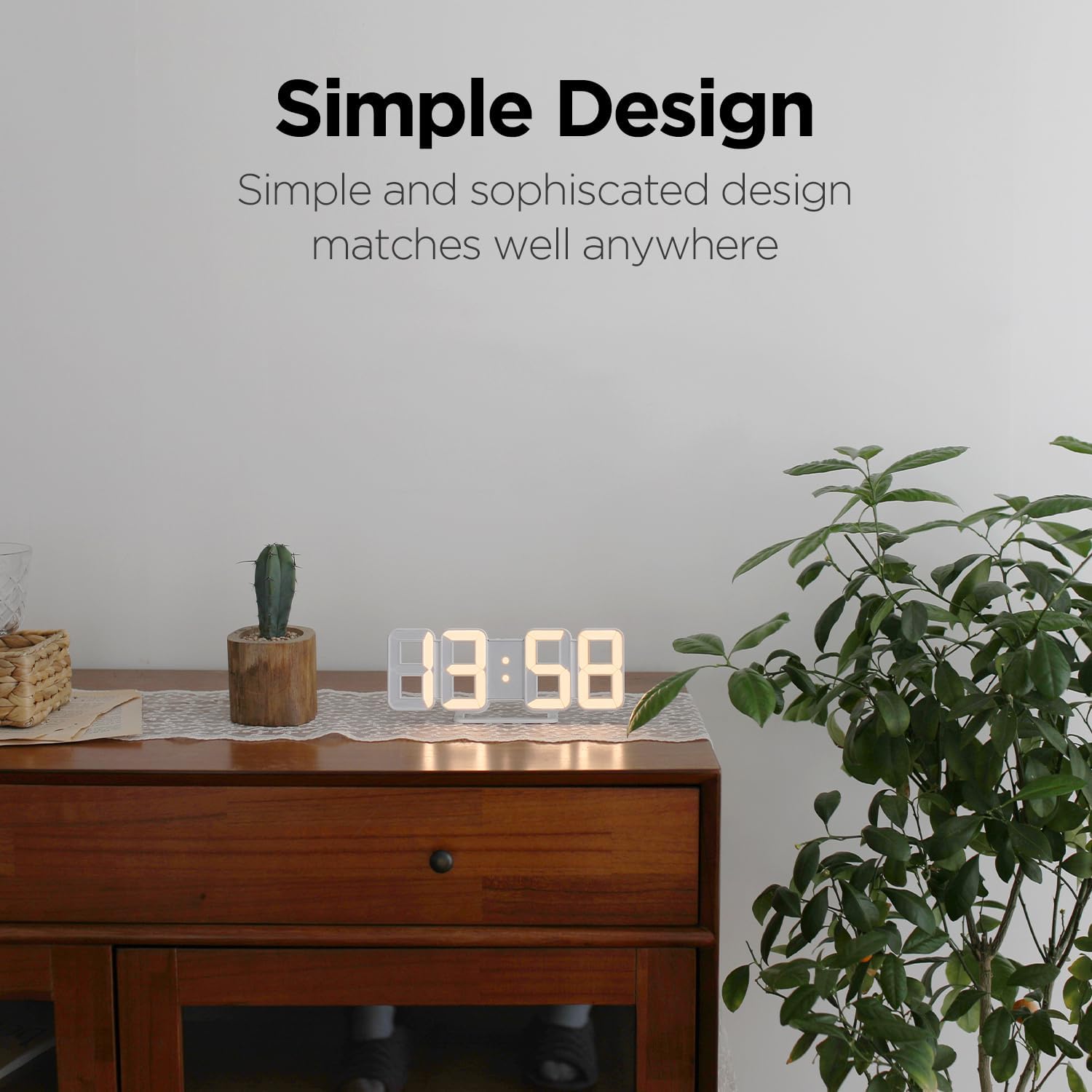 Mooas 3D Pure Mini White Gold LED Clock