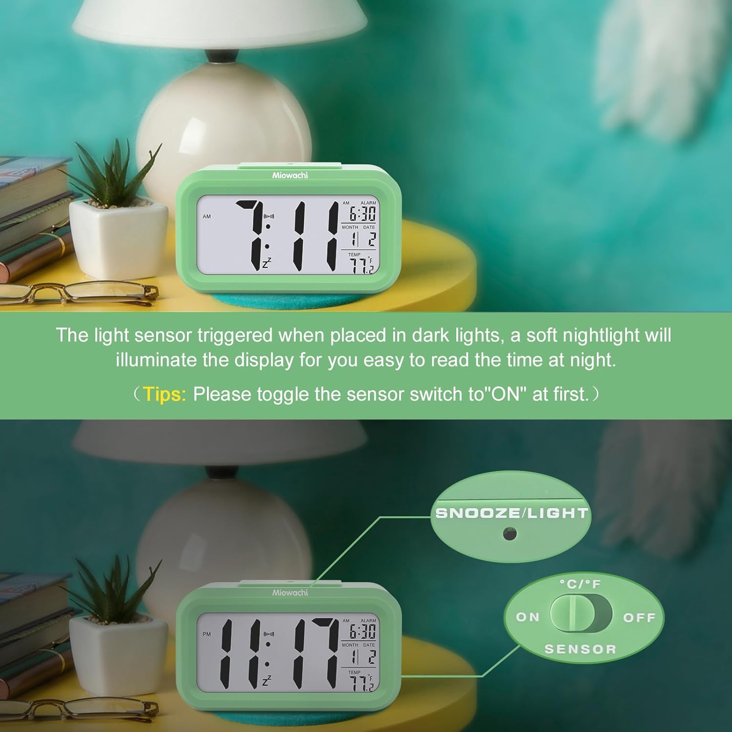 Miowachi Small Digital Alarm Clock for Kids Bedroom and Kitchen