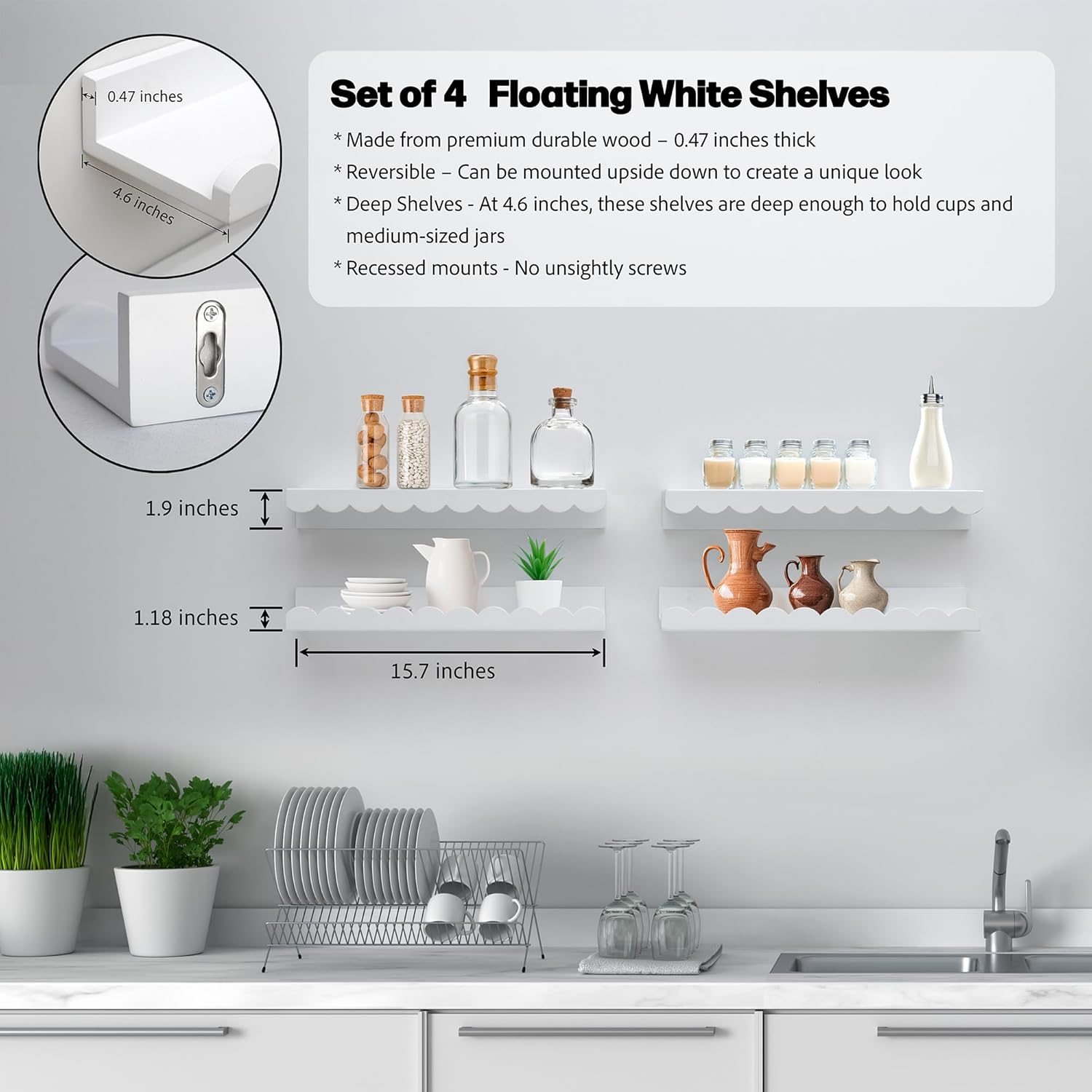 Scalloped Floating Shelves Set of 4 White Nursery Book Shelves