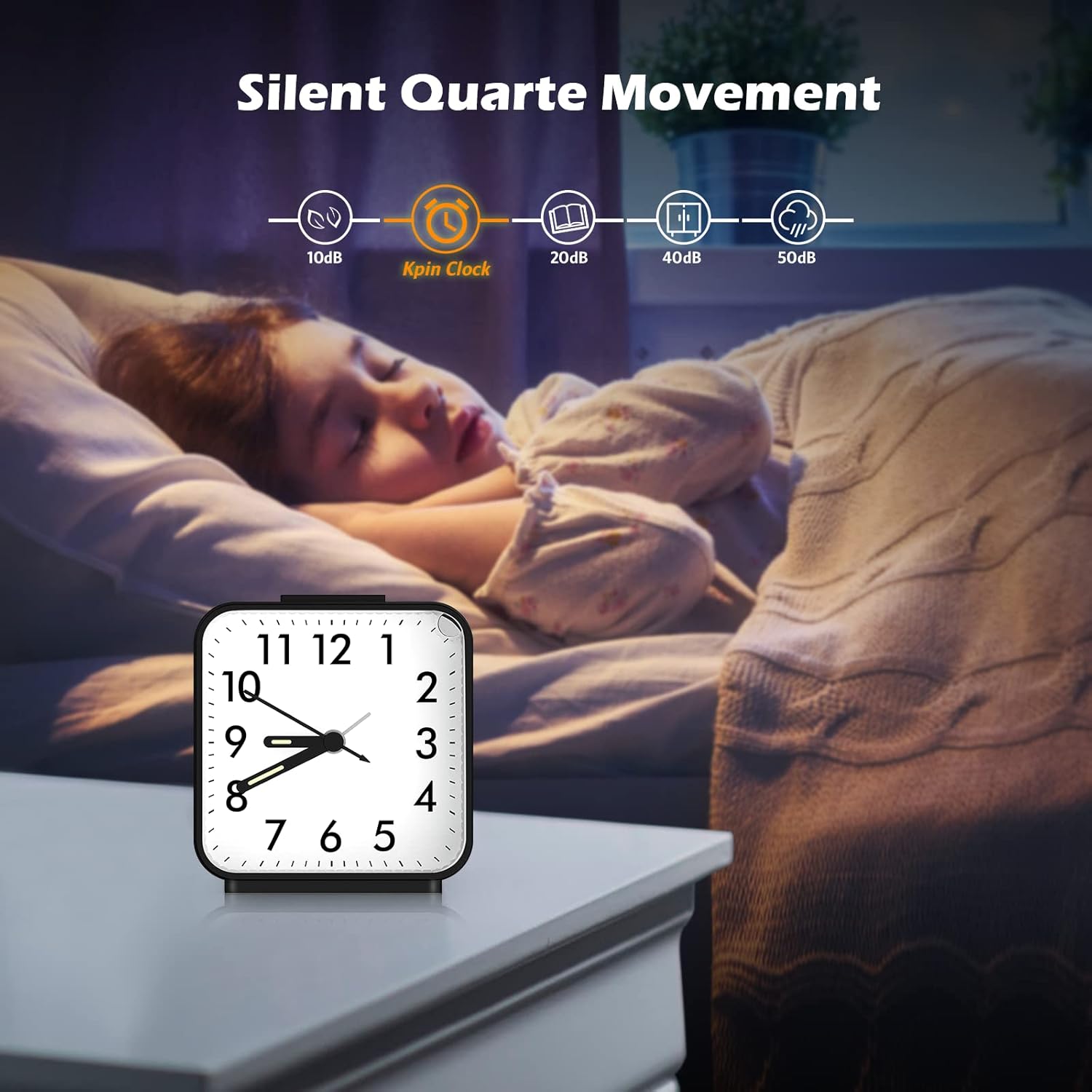 JXTZ Silent Alarm Clock with Night Light