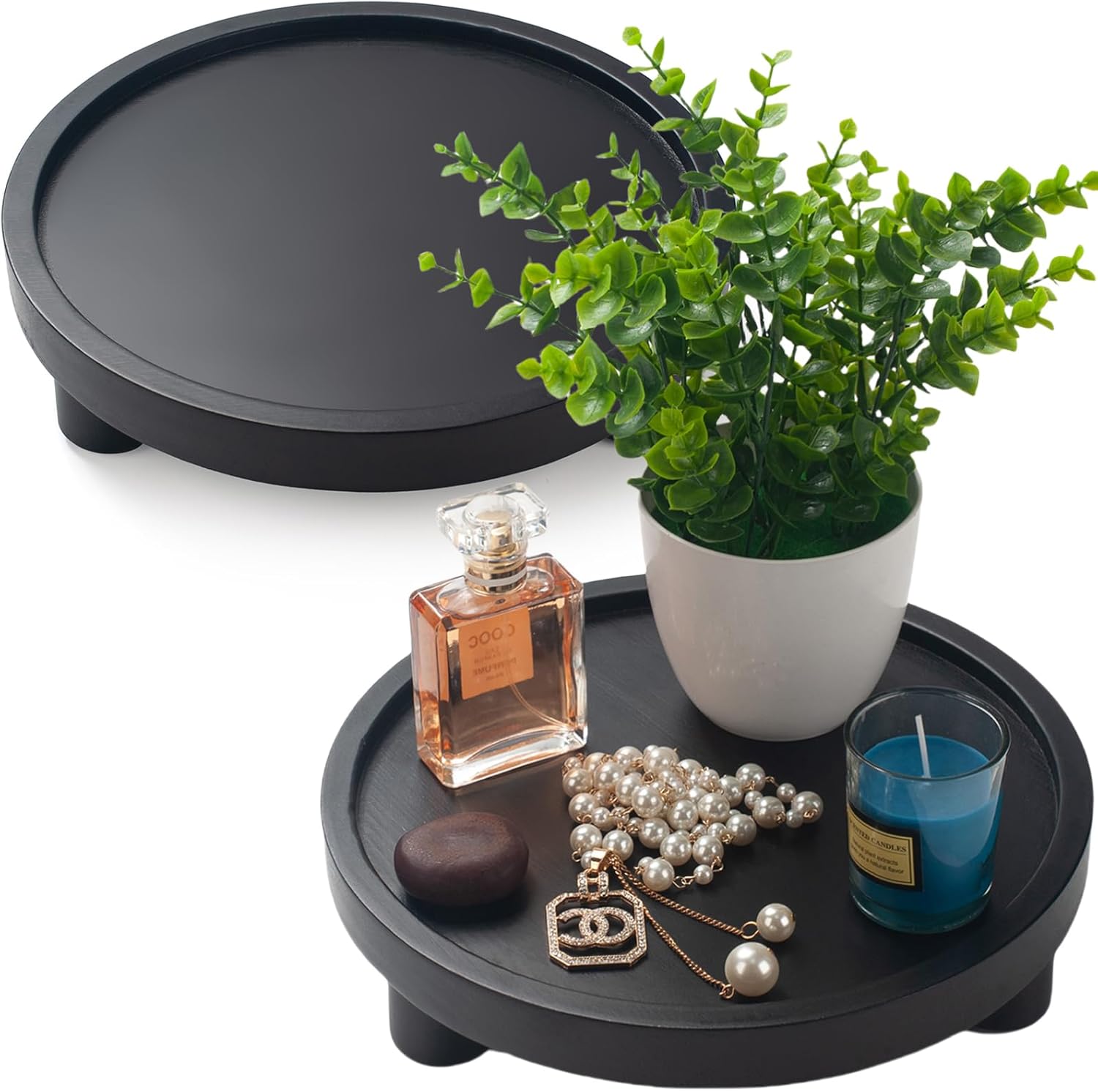 DEAMACE 2 Pcs Black Round Wood Riser for Display