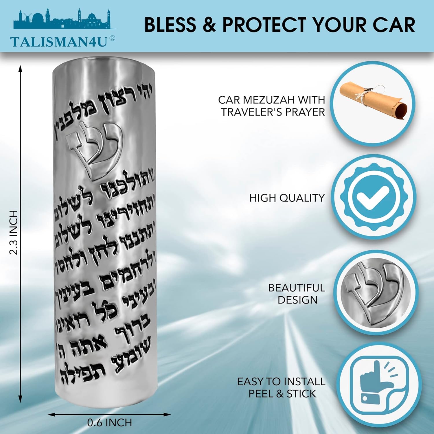 Talisman4u Protection Car Mezuzah with Hebrew Travelers Prayer Scroll